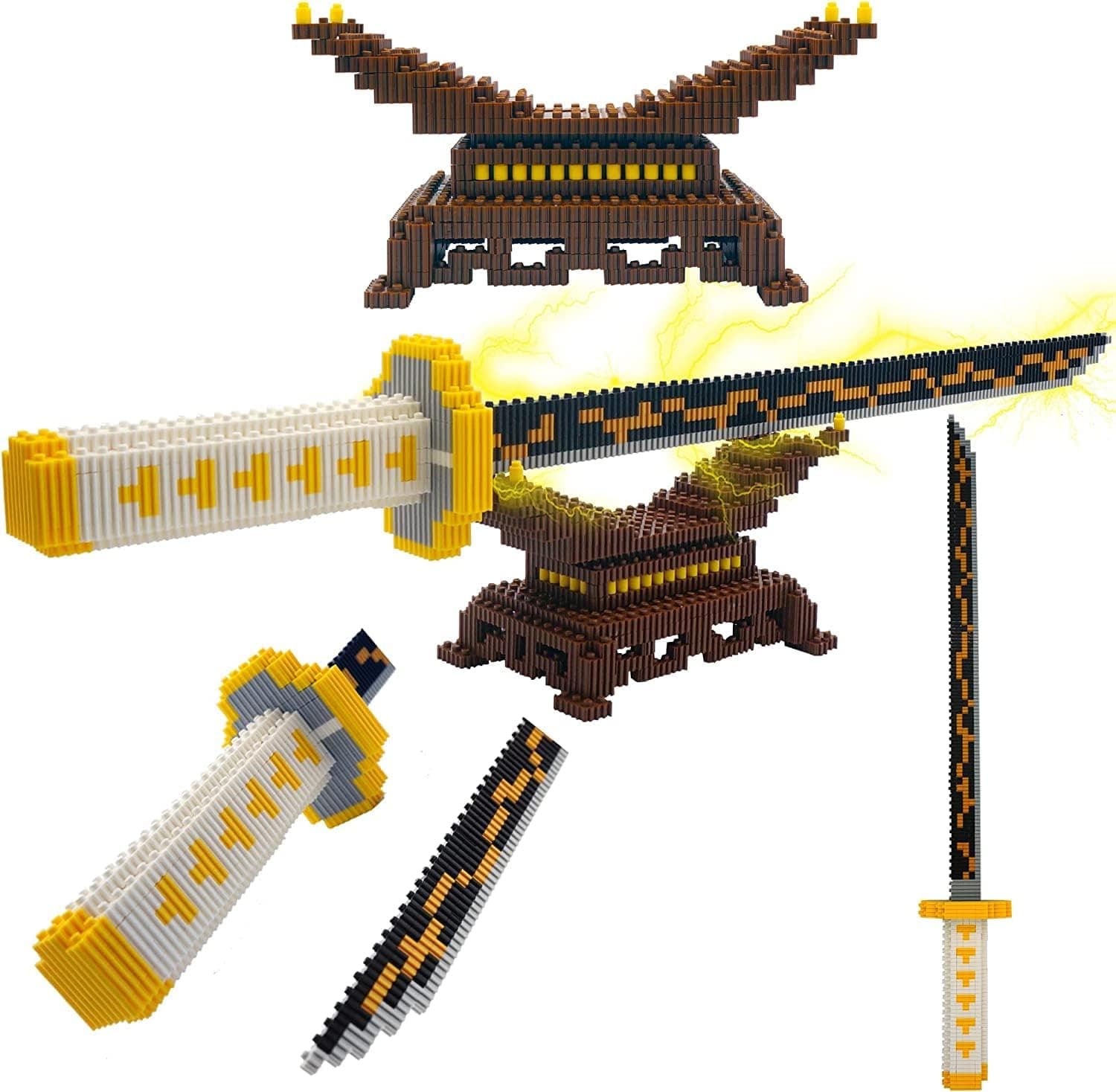 Beego Demon Slayer Sword Building Set Compatible with Lego, 19in Cosplay Anime Zenitsu Samurai Mini Sword Building Blocks with Sword Stand, Katana Sword Model Building Bricks Gift for Kids, Adults