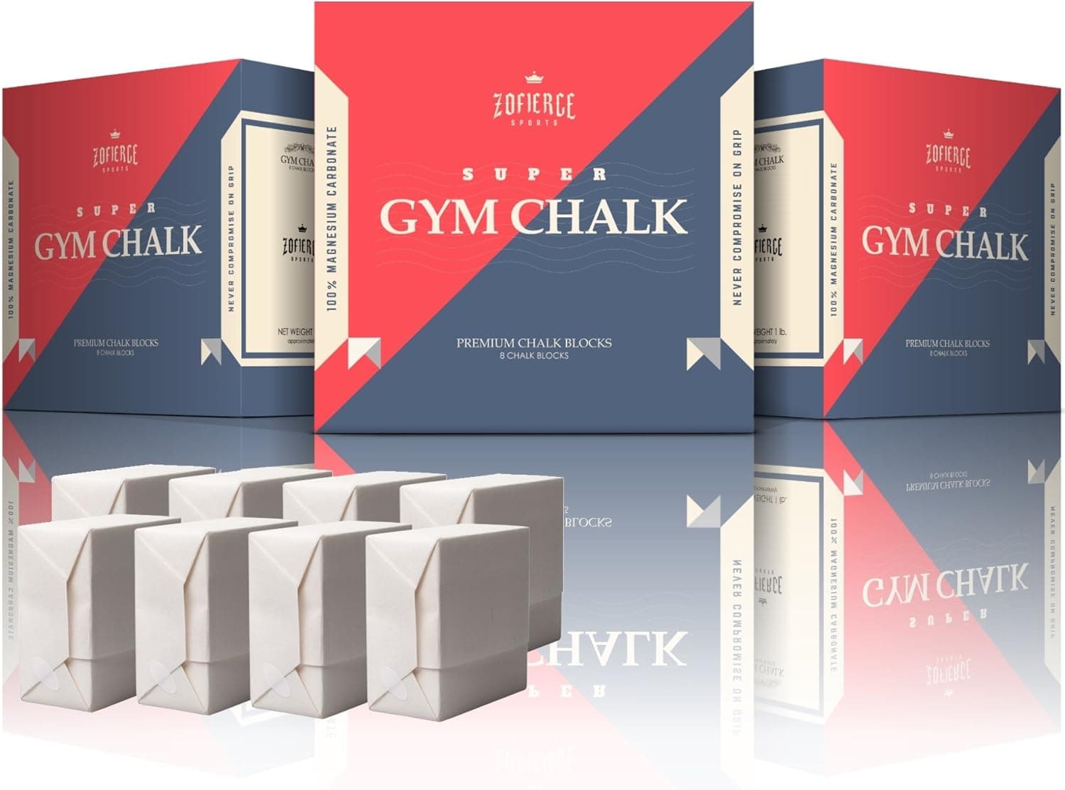 Zofierce Sports Gym Chalk Premium Blocks to Lift Heavier Weights | for Weightlifting, Rock Climbing and Gymnastics | Pure Magnesium Carbonate | 1 lb. (8 Blocks) | Free eBook on Crossfit & Fat Control