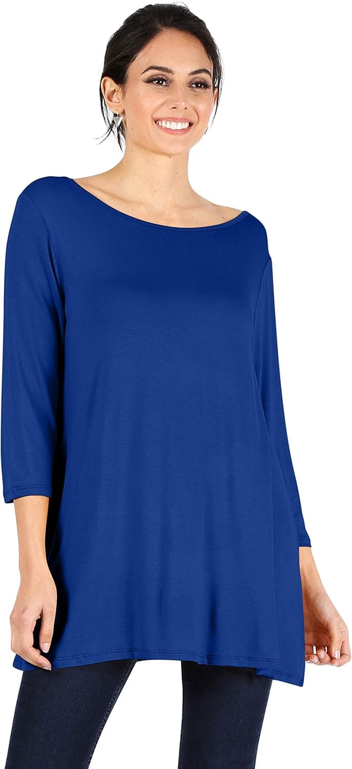 Simlu Womens Tunic Tops for Leggings Reg and Plus Size 3/4 Sleeve Tunic Shirt