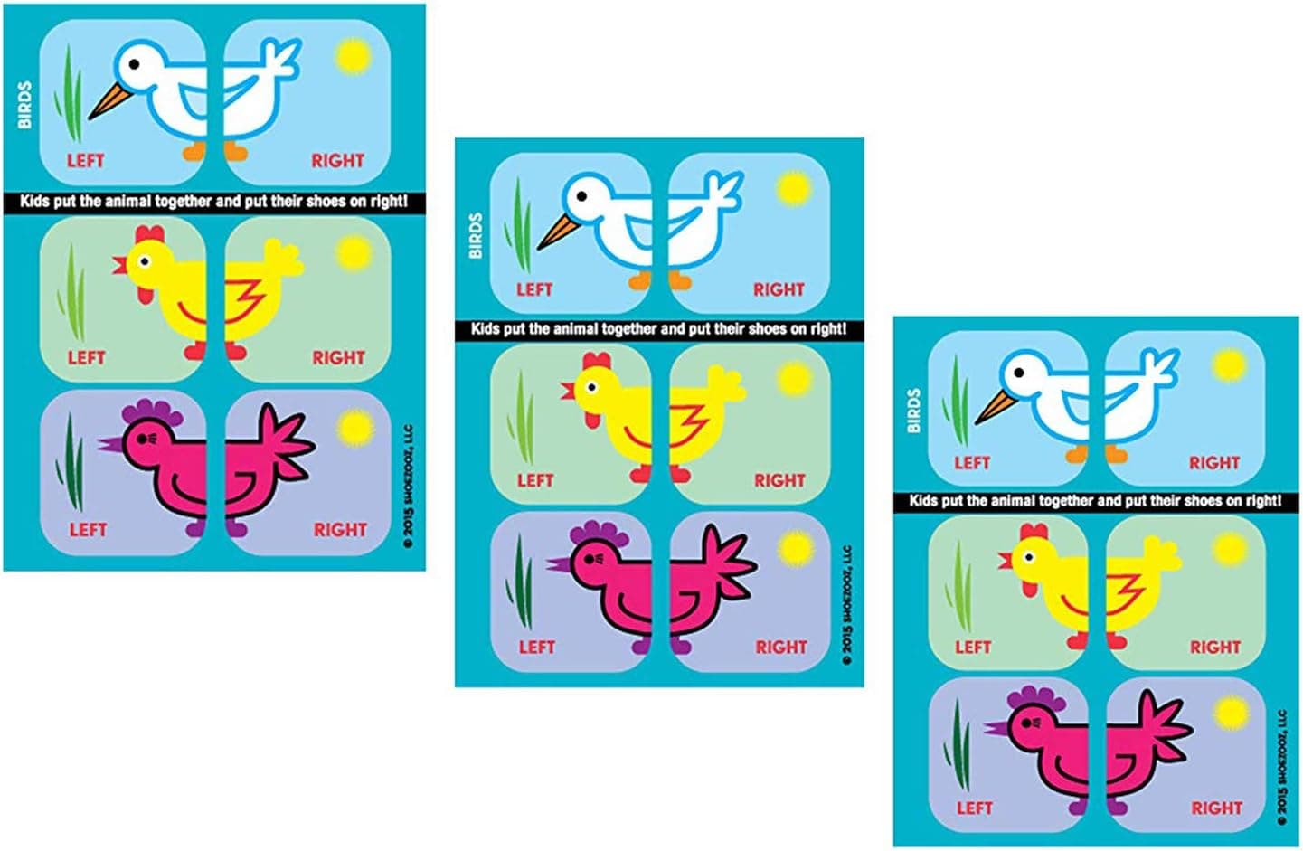 Shoezooz Educational Shoe Stickers for Kids - The Original Shoe Labels for Kids to Learn Left & Right Shoes (Birds 3-Pack)