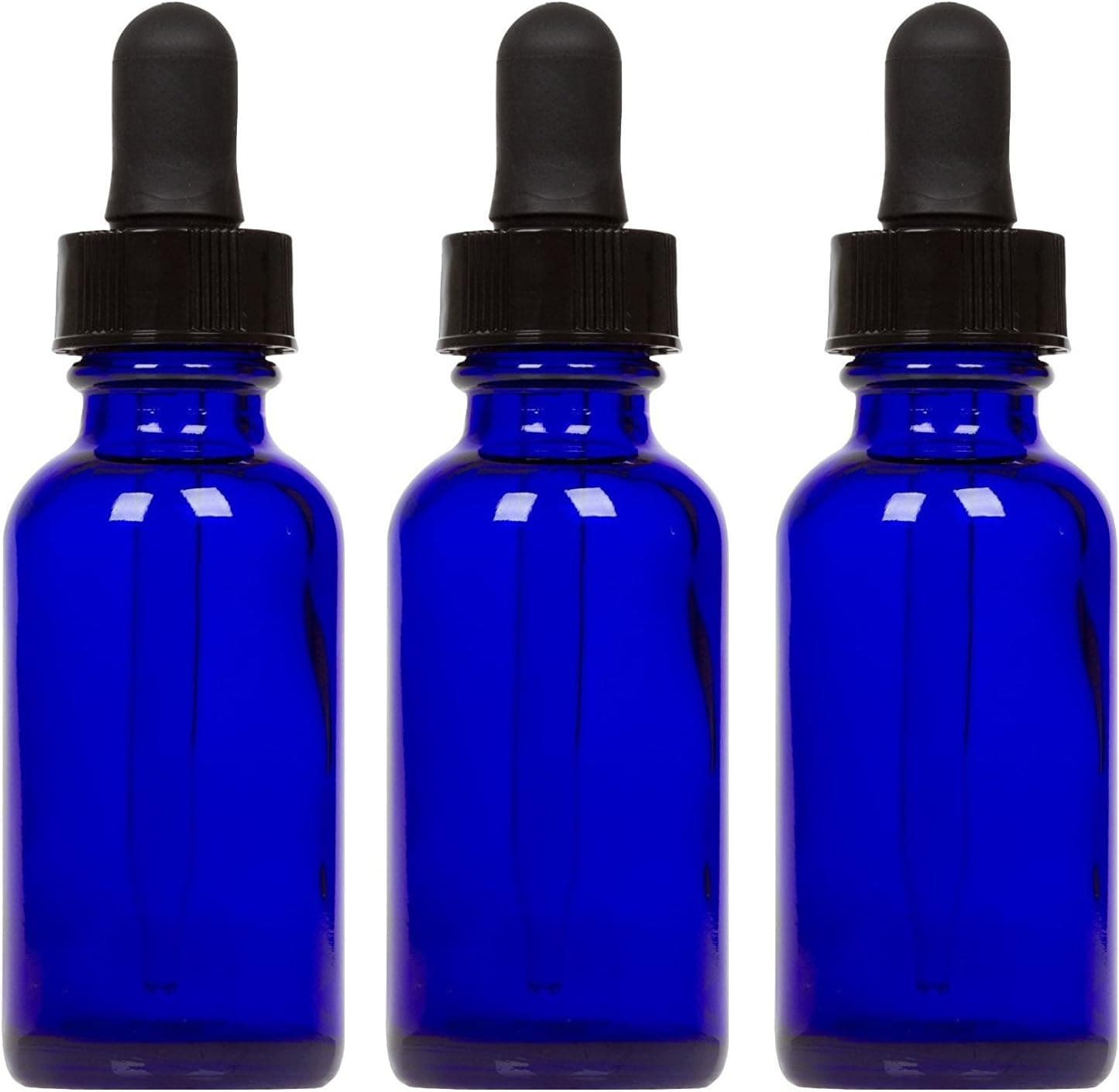Cobalt Glass Bottles with Eye Droppers (1 oz, 3 pk) For Essential Oils, Colognes & Perfumes, Blank Labels Included