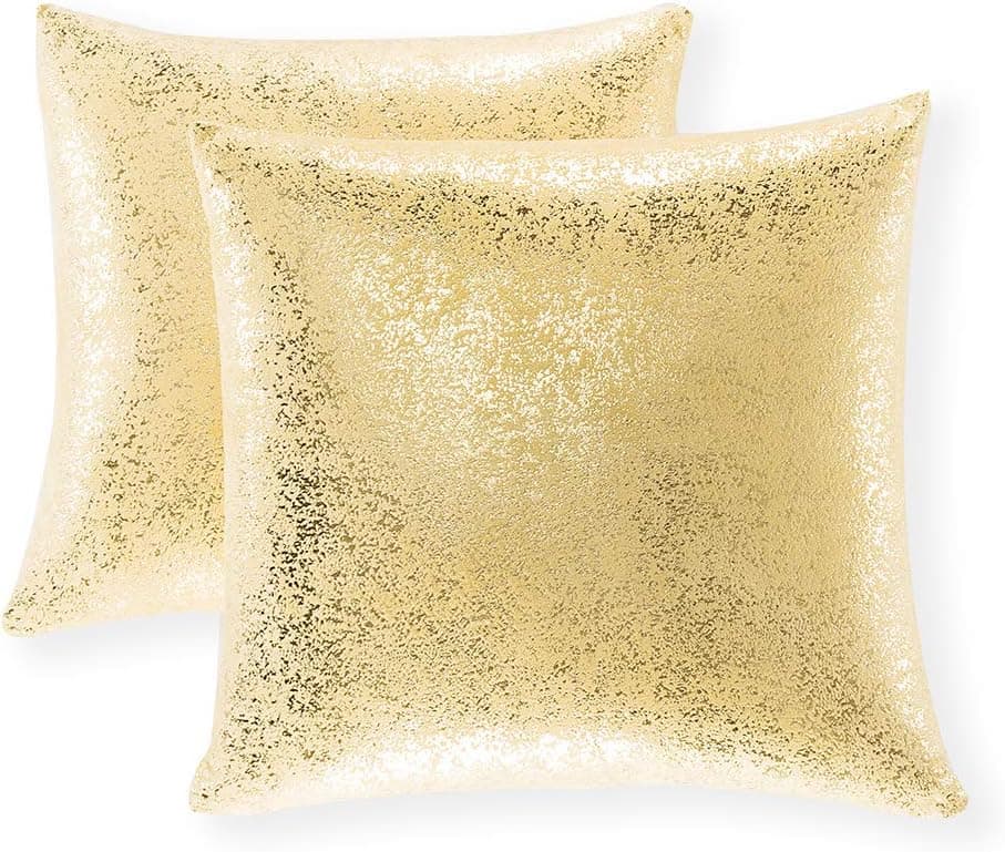Xinrjojo Pack of 2, Soft Solid Color Sparkling Decorative Square Throw Pillow Covers Set Cushion Cases Pillow Cases for Living Room/Couch, 18"x18"(45x45cm) (Bronzing- Golden)