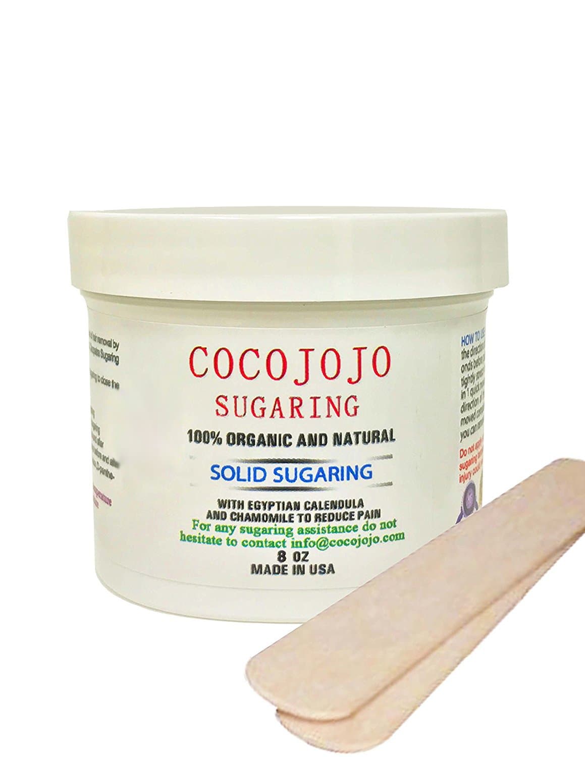 Organic Sugaring Hair Removal Kit - USDA Certified Organic Sugar Wax Paste 8 oz + 2 Spatulas for at Home Easy Brazilian Bikini Underarms Spring Summer Arms Legs Back Chest Vegan Natural Men and Women