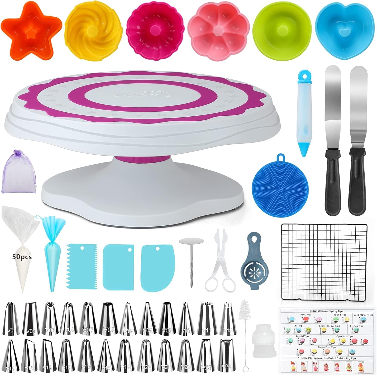 VORCAY Cake Decorating Kits Supplies-95Pcs Baking Tools Professional Cake Turntable Stand for Beginners