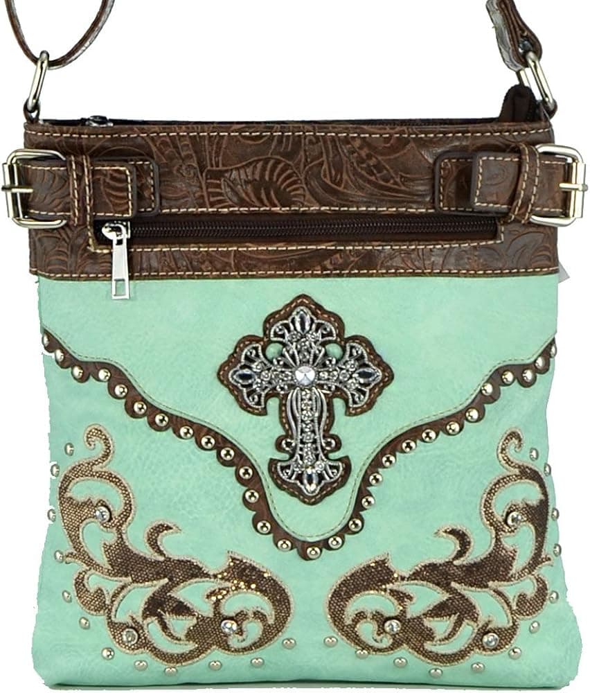(B43-2)Cross Floral Embroidered Hipster Concealed Carry Cross Body Messenger Bag-G604W46CR
