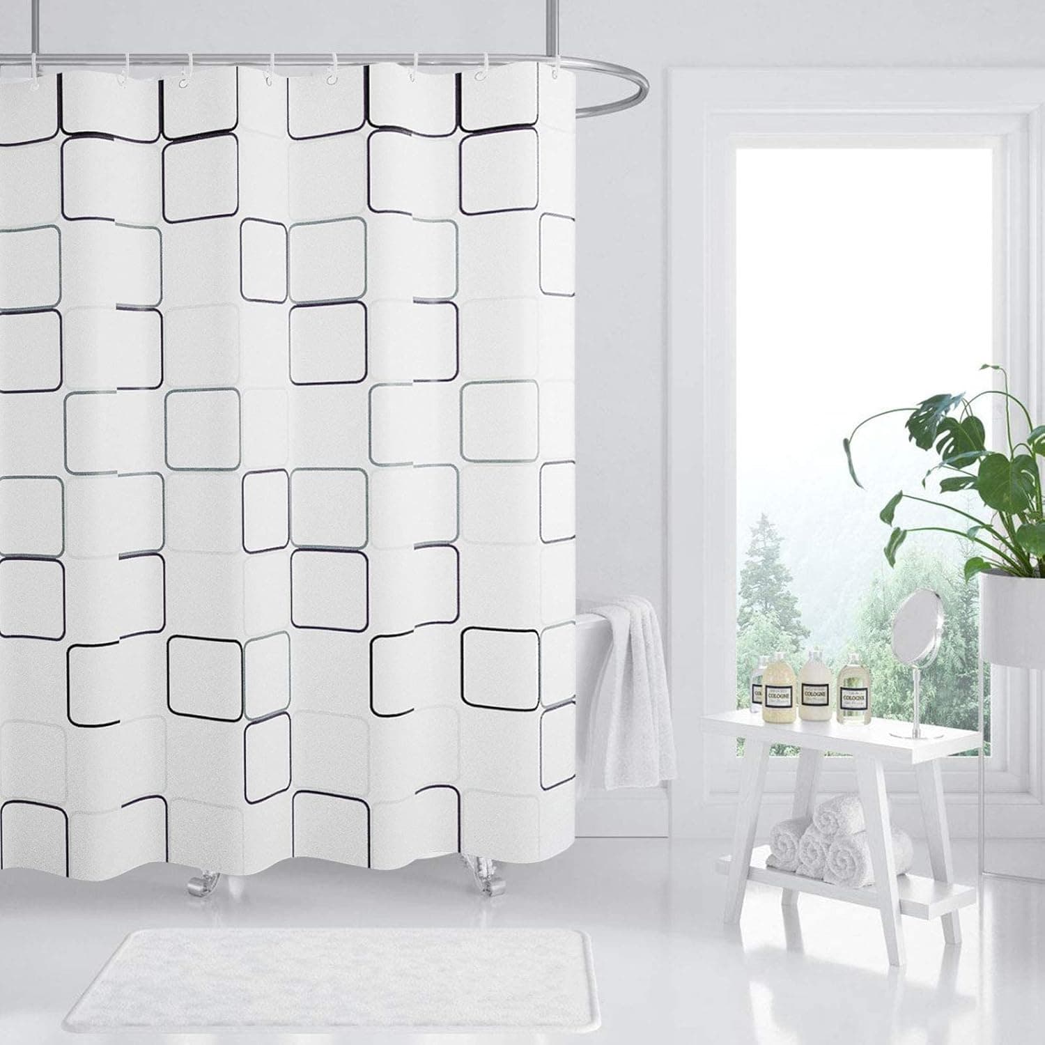 AIXHN Fabric Bathroom Shower Curtain Liner Waterproof 72x72 Easy Care Decorative Shower Curtains with Reinforced Buttonholes Fall Shower Curtains Sets for Bathroom Machine Washable (Checkered, 72x72)