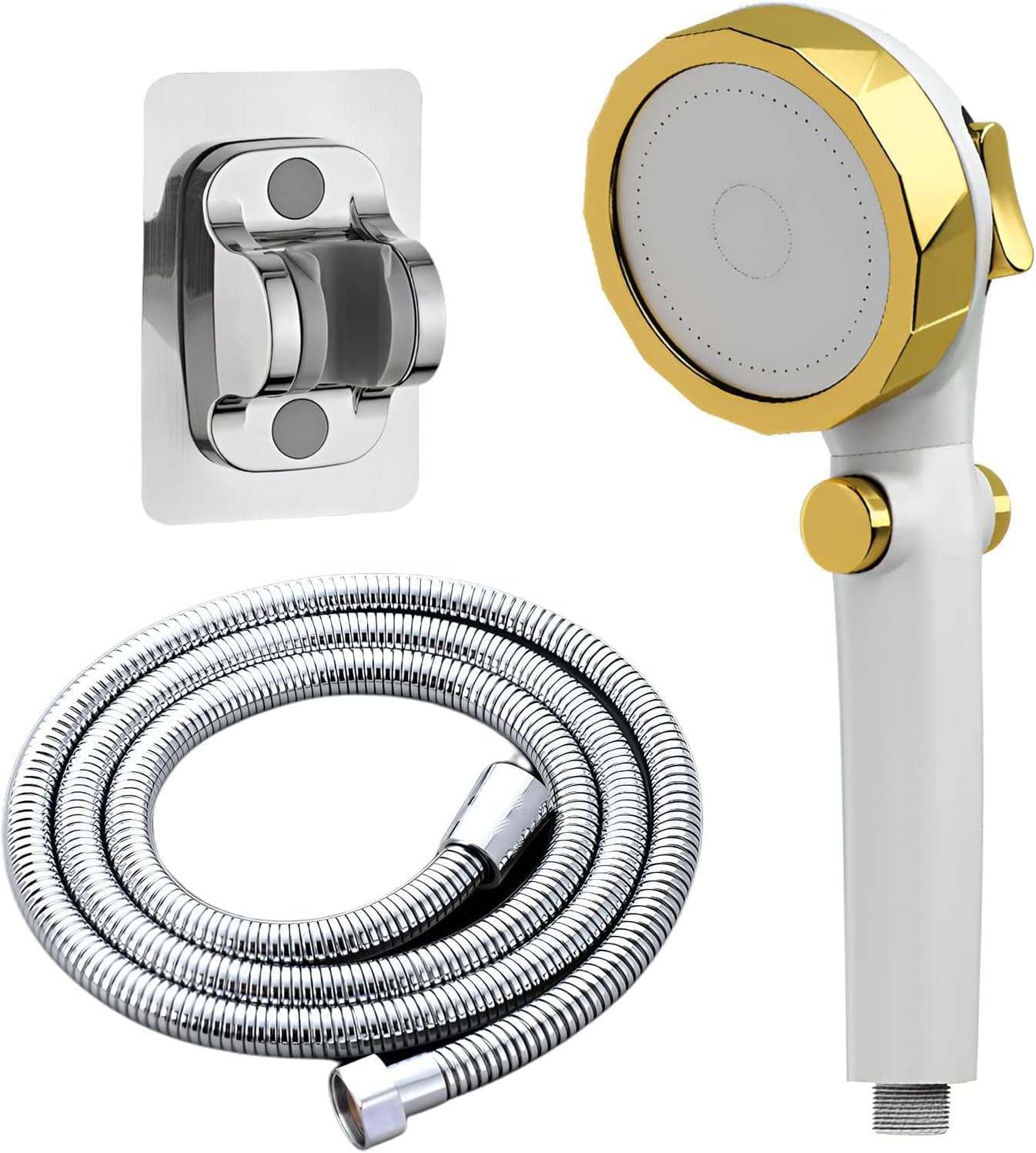Handheld Shower Head, High Pressure Water Saving 3 Mode Function Spray with pause switch, Detachable Shower Head Excellent for Low Water Pressure And Water Saving (White,Shower Head+Bases+59in Hose)