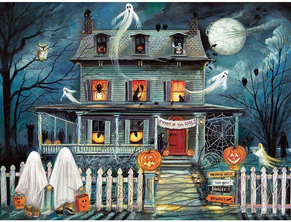 Bits and Pieces - 1500 Piece Jigsaw Puzzle for Adults 24" x 33 - Enter If You Dare - 1500 pc Haunted House Halloween Trick or Treat Jigsaw by Artist Ruane Manning