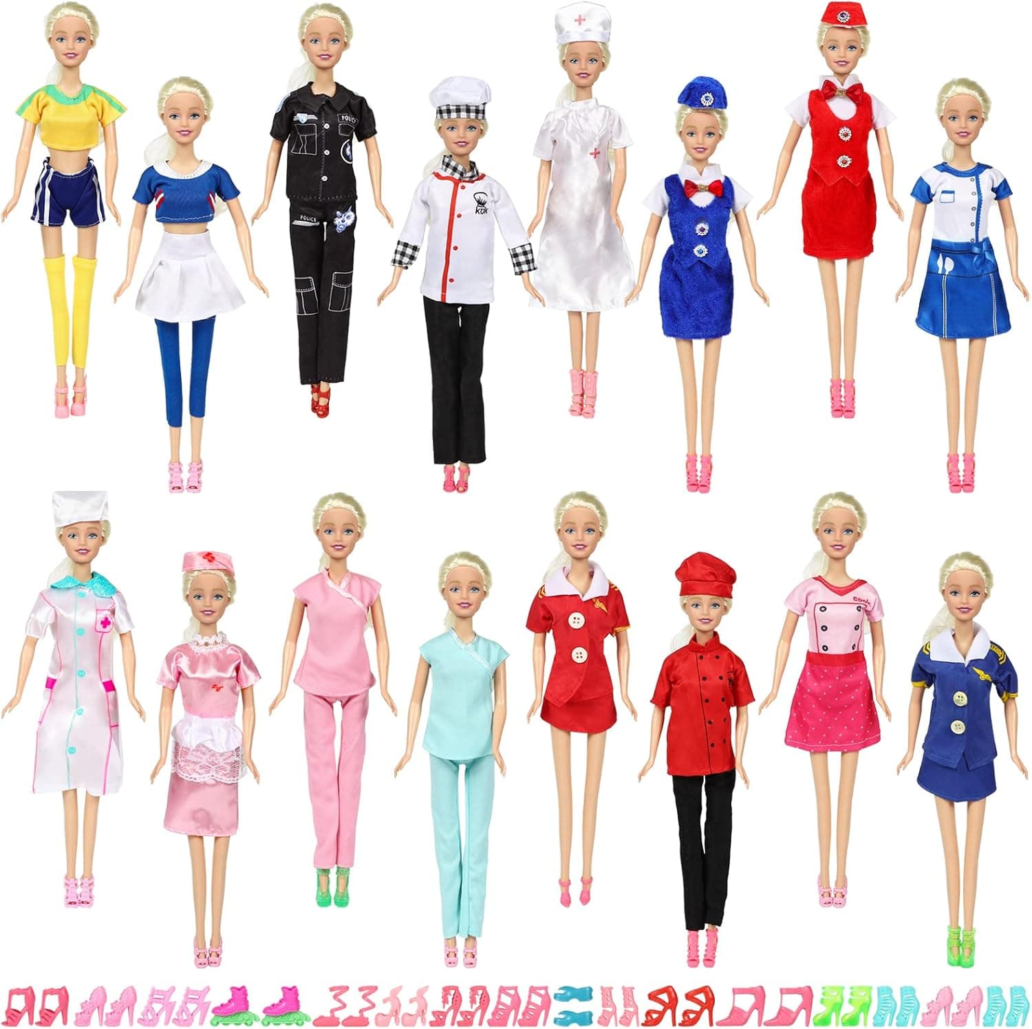 SOTOGO 32 Pieces 11.5 Inch Doll Business Uniform Clothes and Accessories Including 16 Sets Business Wears and 16 Pairs of Random Shoes