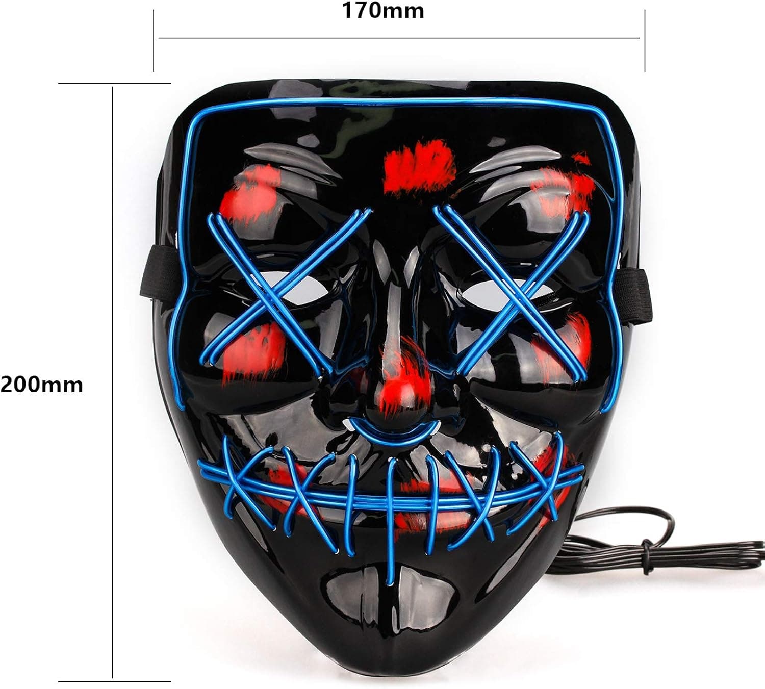 iChase Light Up Purge Scary Mask, EL Wire Neon Cosplay Mask, Flashing LED Rave Mask for Halloween Decorations