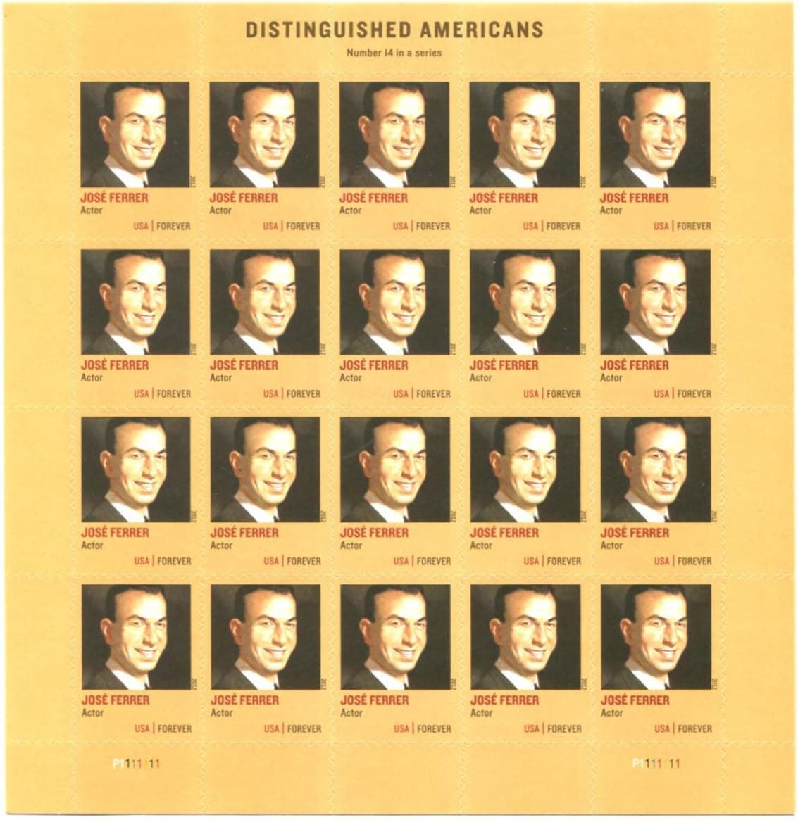 Jose Ferrer Full Sheet of 20 Forever Stamps Scott 4666