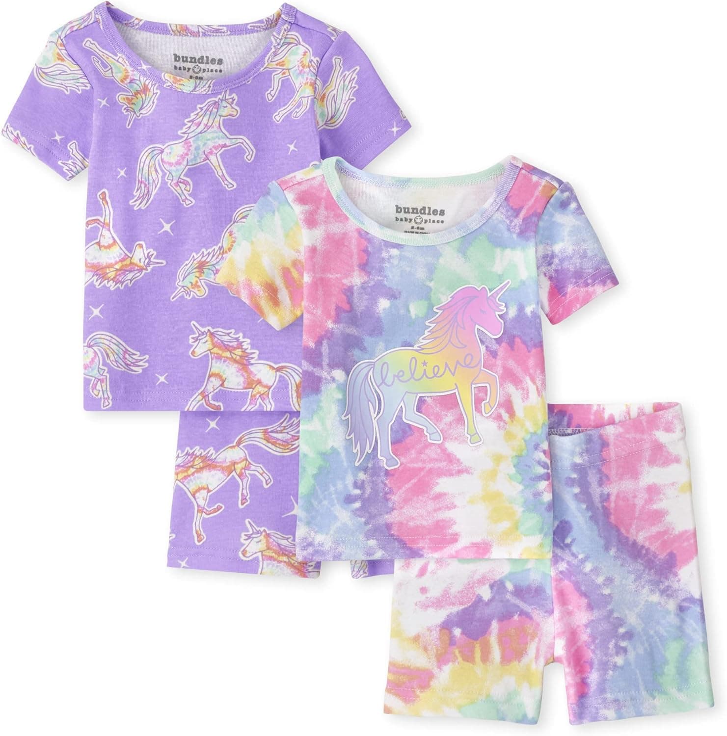 The Children's Place 2 Pack Baby Toddler Girls Sleeve Top and Shorts Snug Fit 100% Cotton 2 Piece Pajama Sets