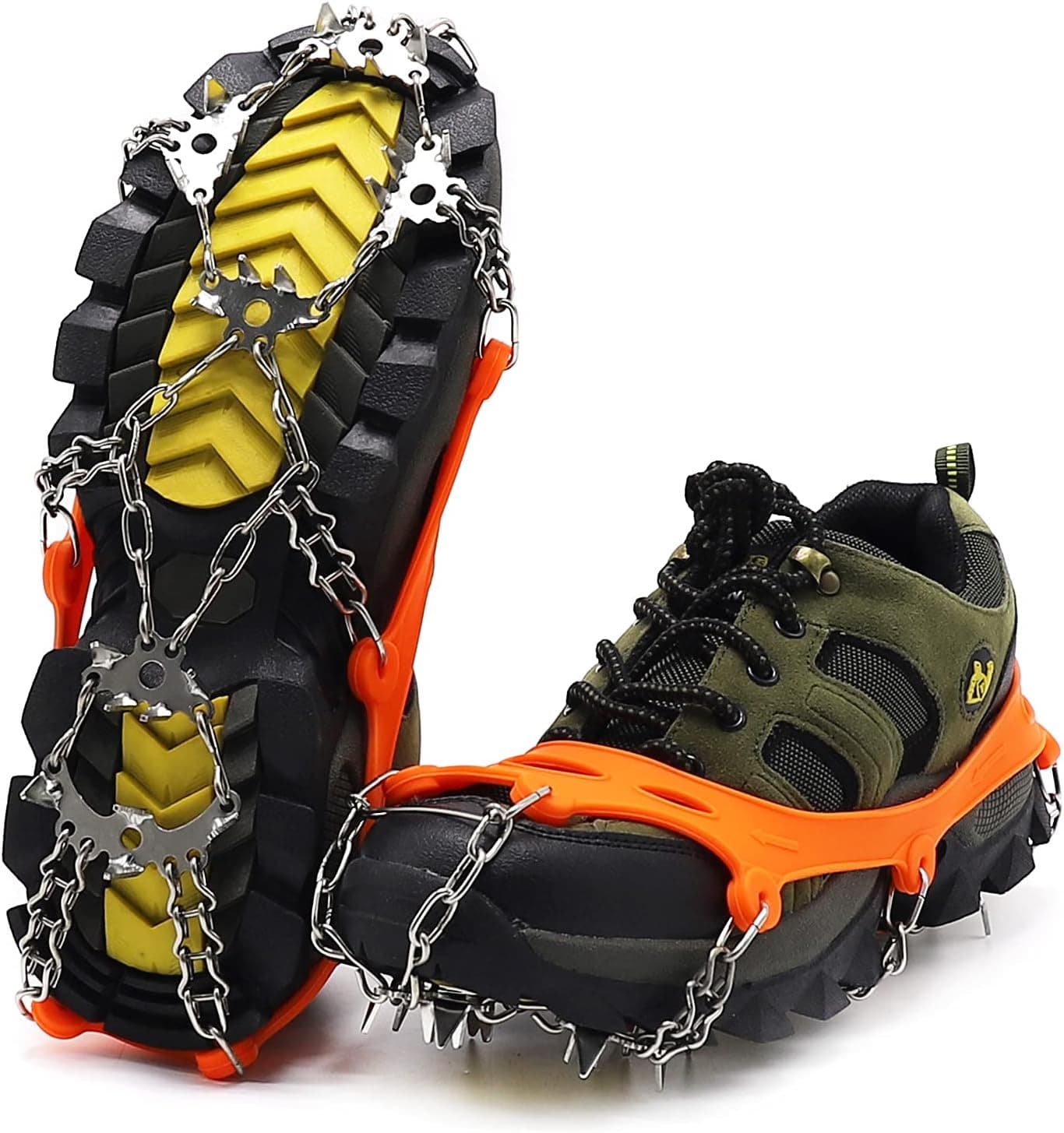 UNIVERING Crampons Ice Cleats for Shoes and Boots Ice Snow Grips with 24 Low-Alloy Steel Traction System for Women Men, Hiking, Snow Walking, Ice Fishing.
