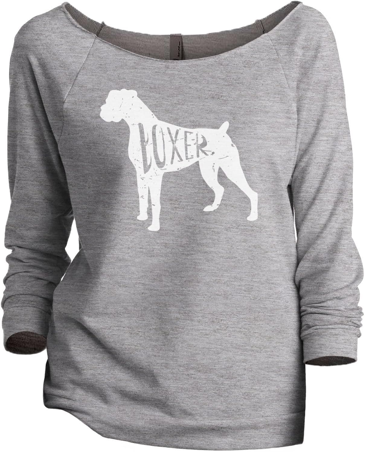 Boxer Dog Silhouette Women's Slouchy 3/4 Sleeves Raglan Sweatshirt Sport Grey