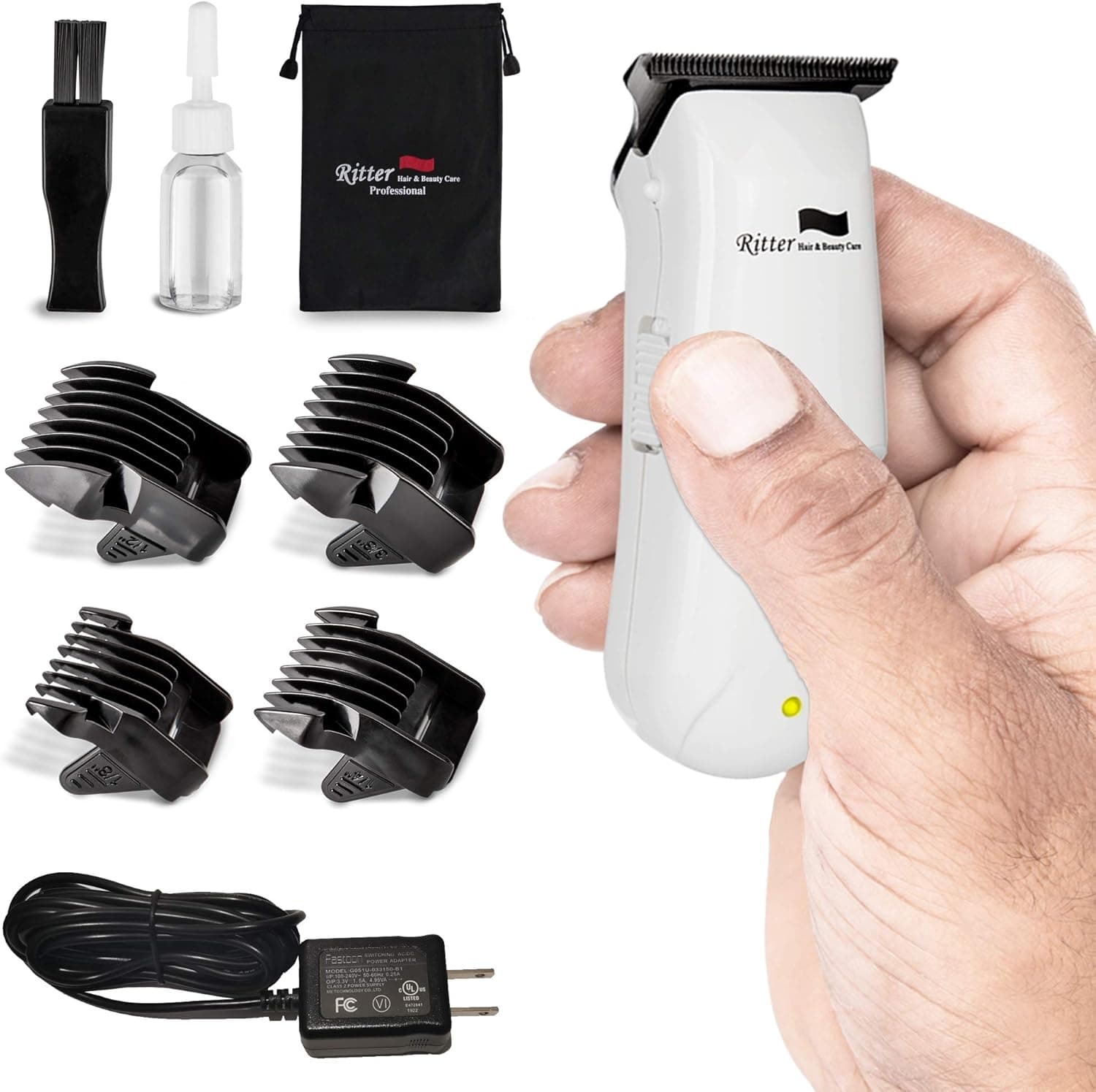 Ritter Hair & Beauty Care Mini Beard Hair Trimmer, 0mm Balding Clippers and Skull Shaver, Zero-Gapped T-Blade, Work Corded/Cordless, Rechargeable.(White)