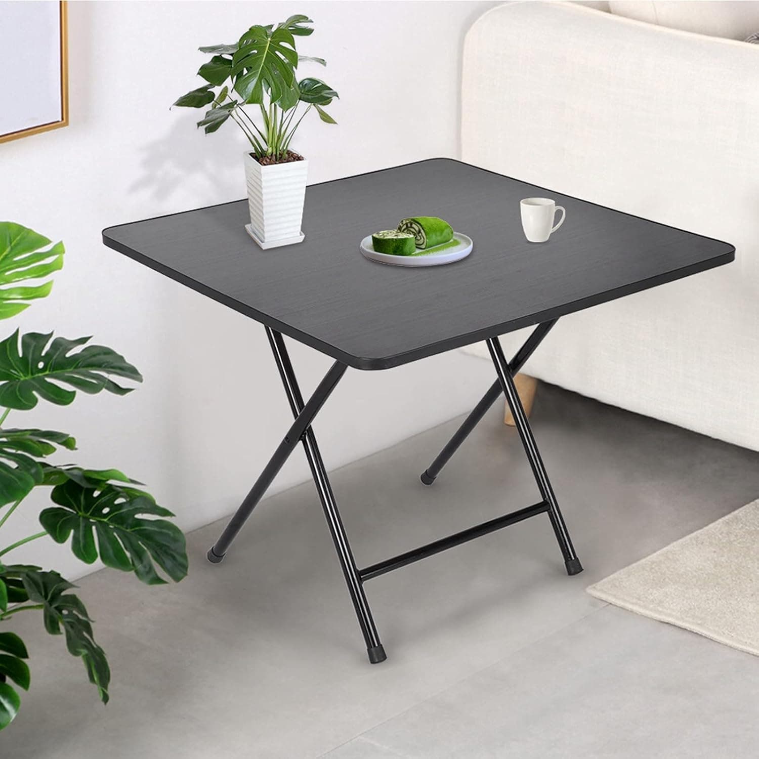 XianNv Indoor Outdoor Folding Side Table, Portable Desk Home Dining Table Casual and Convenient Folding Table Perfect for The Beach,Camping, Picnics, Cookouts, Black, 60x60x50cm(23.6x23.6x19.6in)(12)