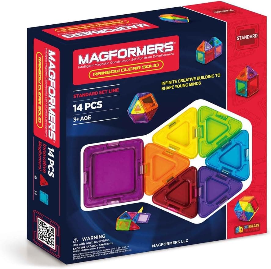 Magformers Rainbow Clear Solid Set (14-Pieces) Basic Magnetic Building Blocks, Educational Magnetic Tiles Kit, Magnetic Construction STEM Set