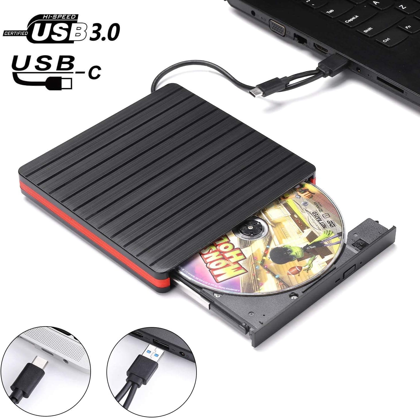 External DVD Drive for Laptop USB 3.0 Type C Portable Optical Drives,CD/DVD/ROM Rewriter Reader Burner Compatible with MacBook air/pro Notebook Surface pro OS Windows 7/8/10 (Orange)