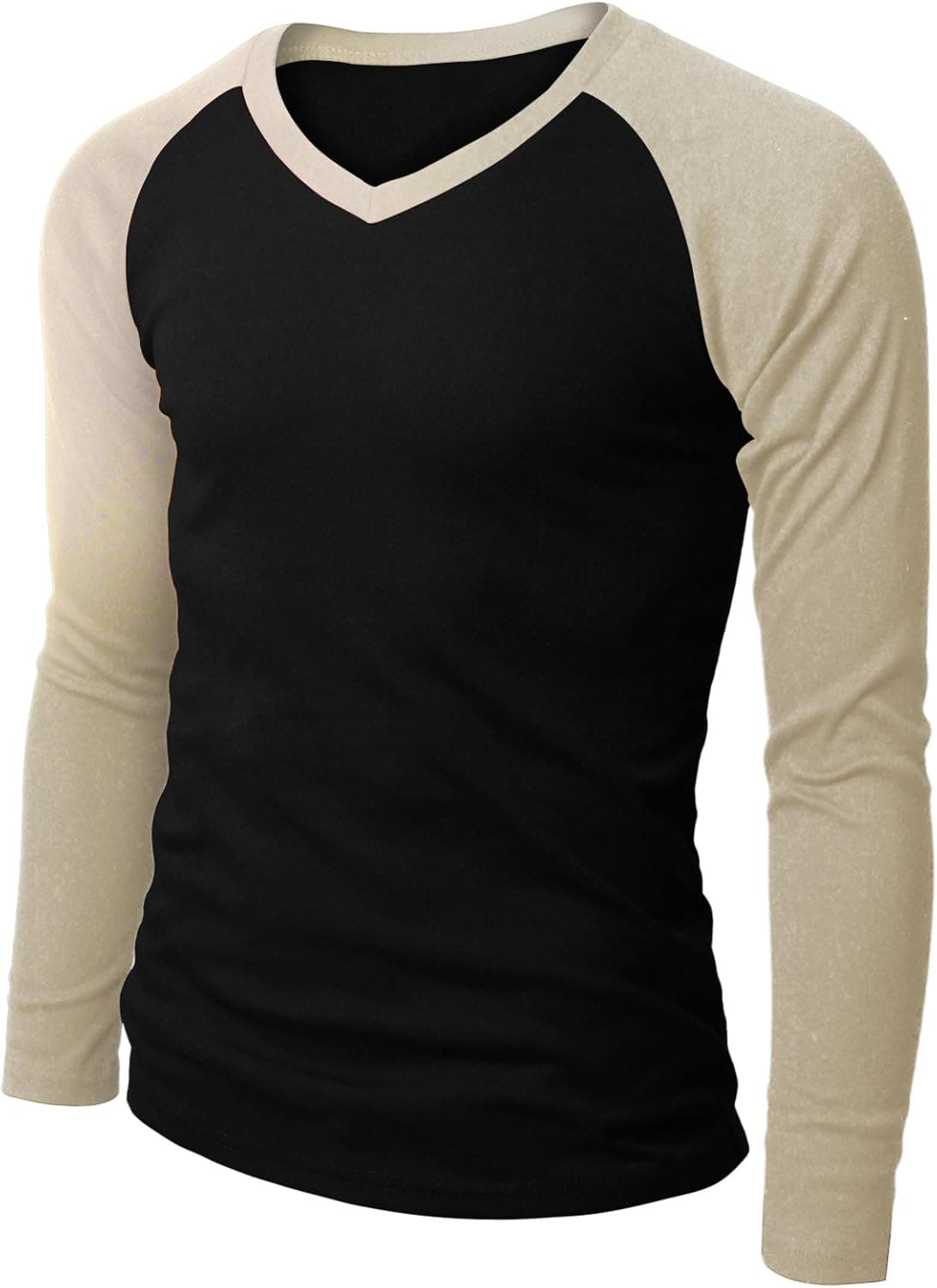 Doublju Mens Raglan V-Neck T-shirts BEIGE (US-S)