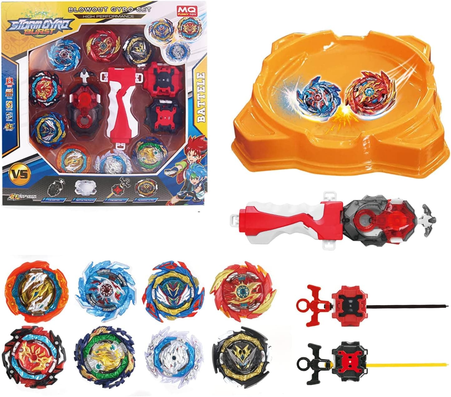 Bey Battling Top Stadium Blade Metal Fusion Attack TopGyro Battle Set,8 Burst Spinning Tops 3 Two-Way Launcher and Arena Included Toy Gift for Kids Boys