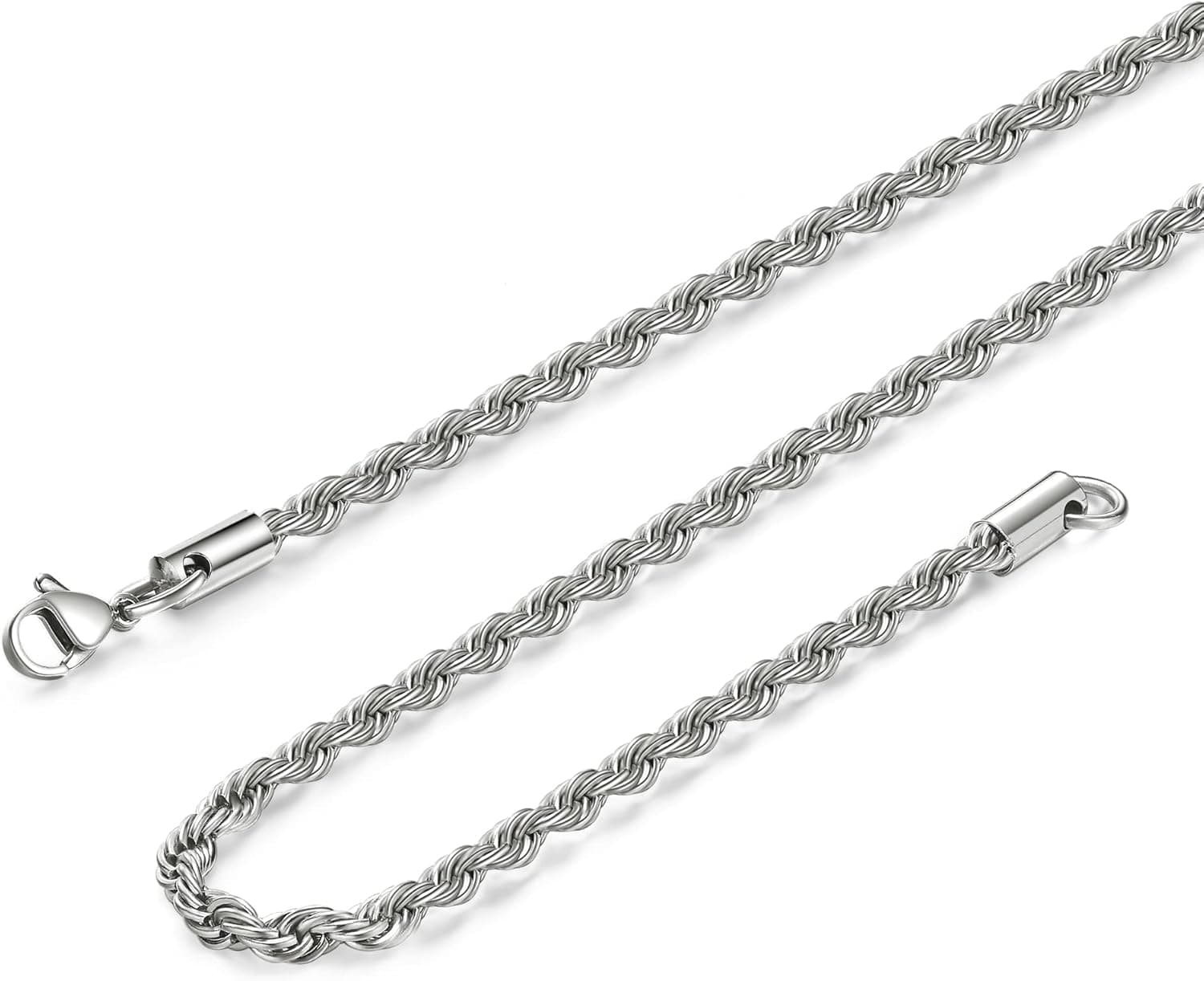 Bestelly Rope Chain Necklace Stainless Stee Necklace Men Women Jewelry