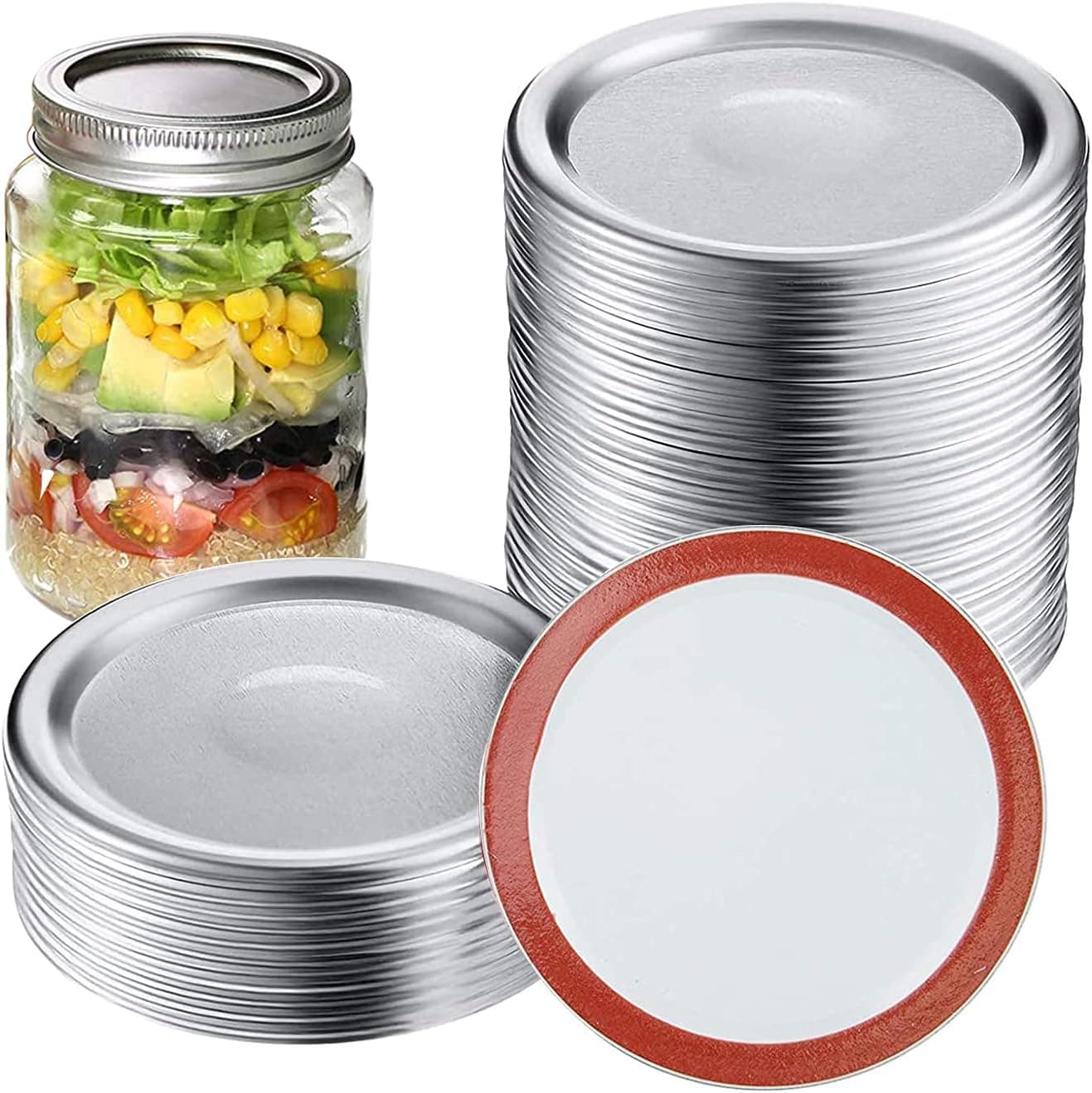 48 Pieces Canning Lids,Wide Mouth Mason Jar Lids,Split-Type Food Grade Reusable Leak Proof Metal Canning Lids with Silicone Seals Rings for Wide Ball, Kerr Jar Mouth…