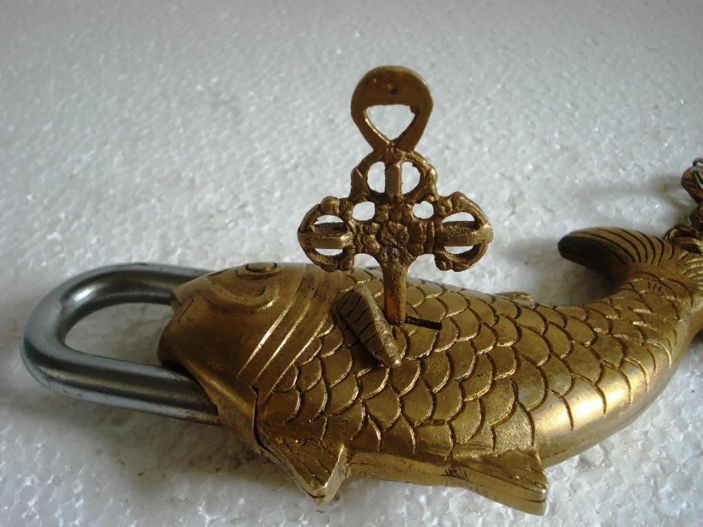 Antique Style Fish Type Padlock - Lock with Key - Brass Made - Padlock
