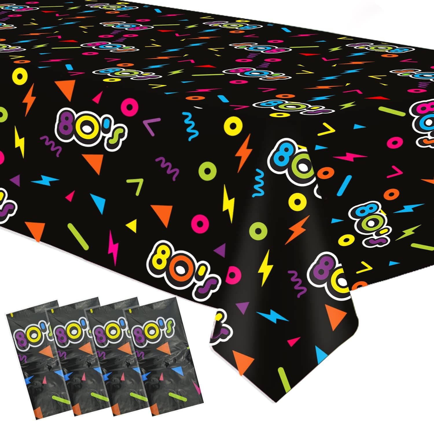 HIPVVILD 80's Party Decorations Tablecloth - Disposable 80's Theme Party Supplies Table Cover, 80s Birthday Party Table Cloth Decorations Supplies - 4 Pack (54in x 108in)