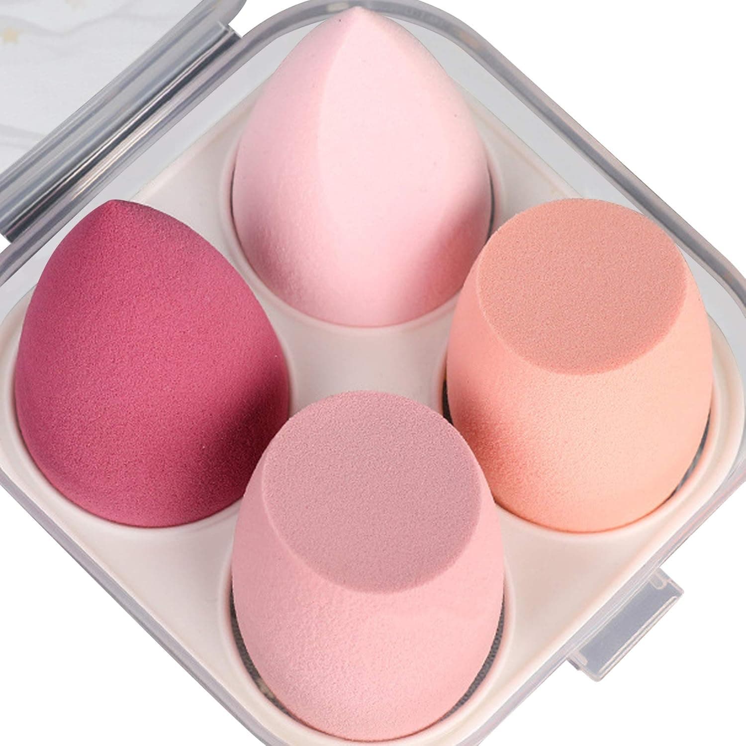 4 Pcs Makeup Sponge Set, Makeup Beauty Sponges Blender, Cosmetic Tool Multi-colored Blending Make Up Sponges for Foundation Liquid Cream (Pink)