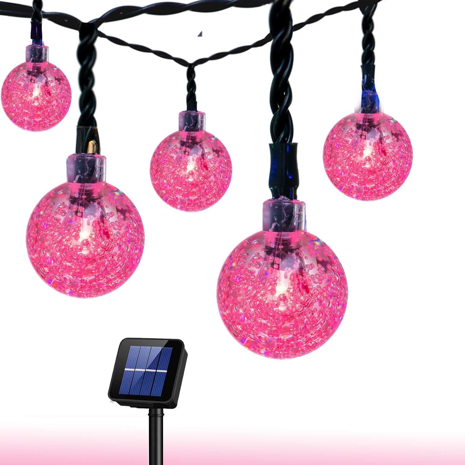 Solar String Lights Waterproof LED Fairy Lights 8 Modes Outdoor Starry Lights Solar Powered String Light for Garden Yard Home Party Wedding Decoration (Pink)