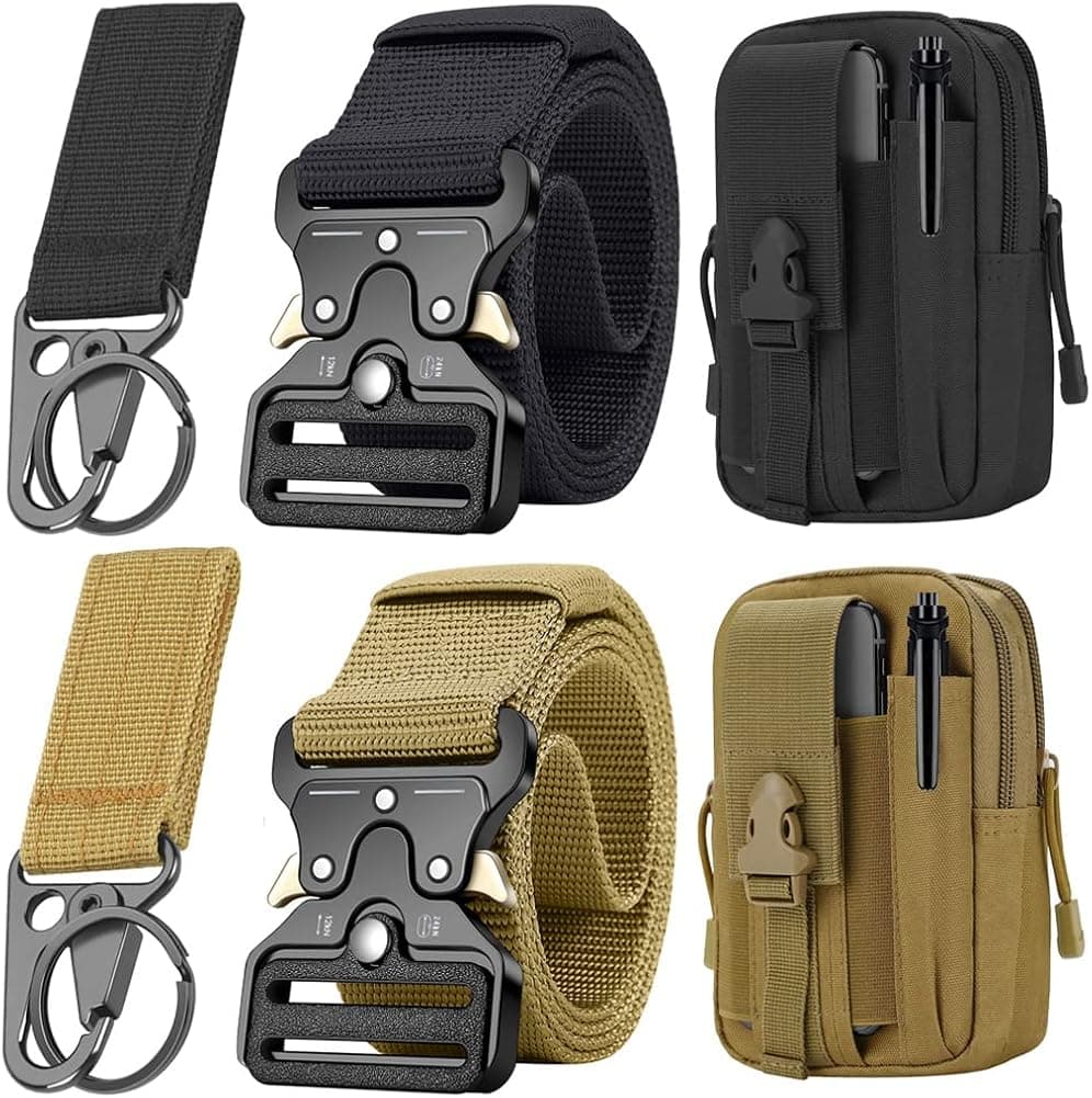 Tactical Belt Military Gun Belts Rigger Webbing with Heavy-Duty Quick-Release Buckle and EDC Molle Pouch