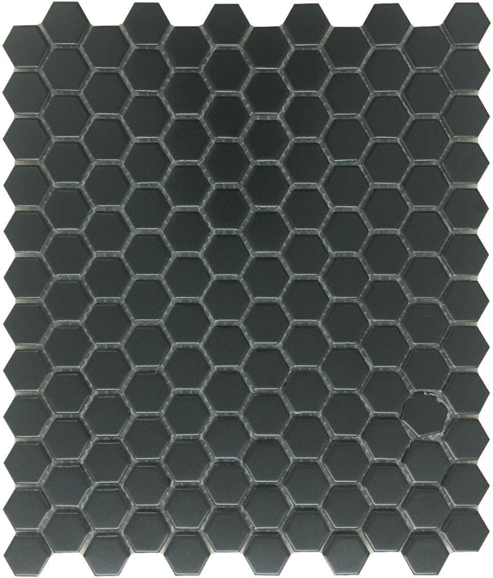Renovators Supply Manufacturing Black Matte Grade A Porcelain Hexagon Kitchen Or Bathroom Floor Or Wall Tile, 1 Tile Sheet 10.25 Inch X 11.8 Inch