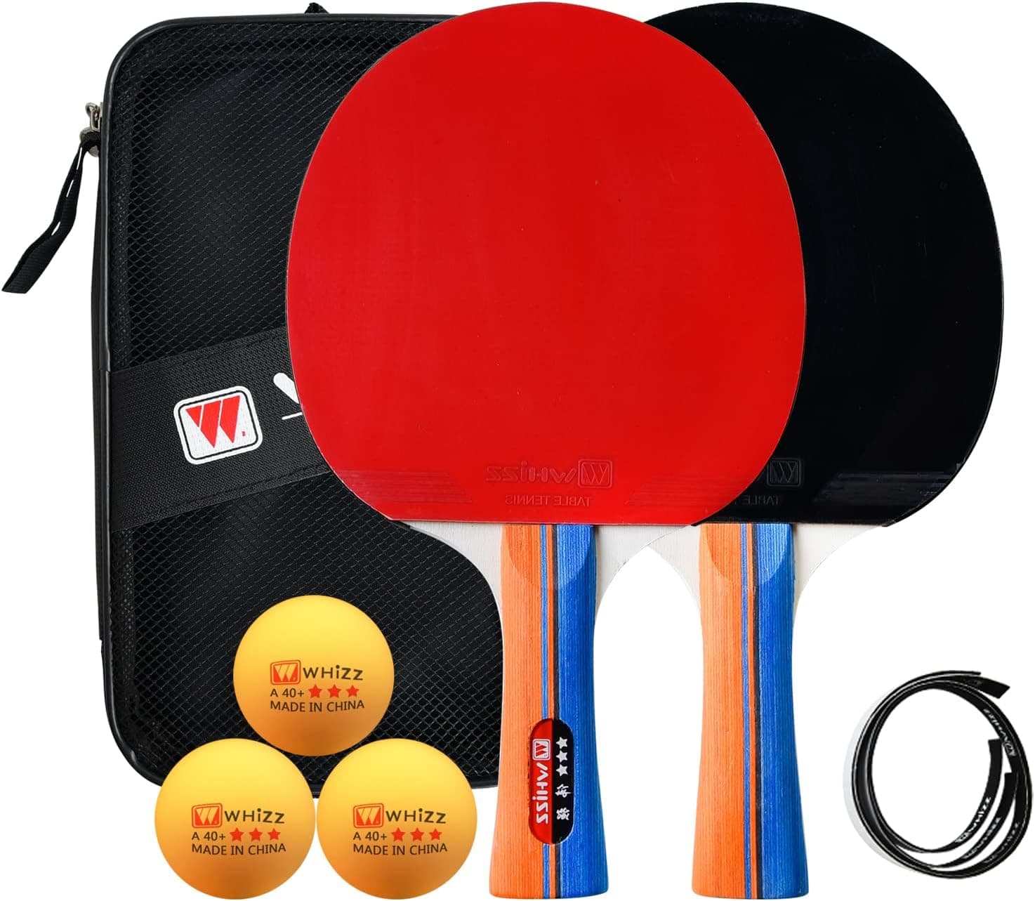 QICHUAN Whizz Ping Pong Paddles Set, 2 Table Tennis Rackets and 3 A40+ Balls for Indoor Outdoor Recreation