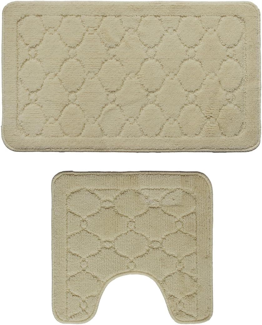 E-view Bath Rugs Toilet Mat Set - 2 pcs Washable Non-Slip Bathroom Rug Soft Contour Mats Shower Carpet