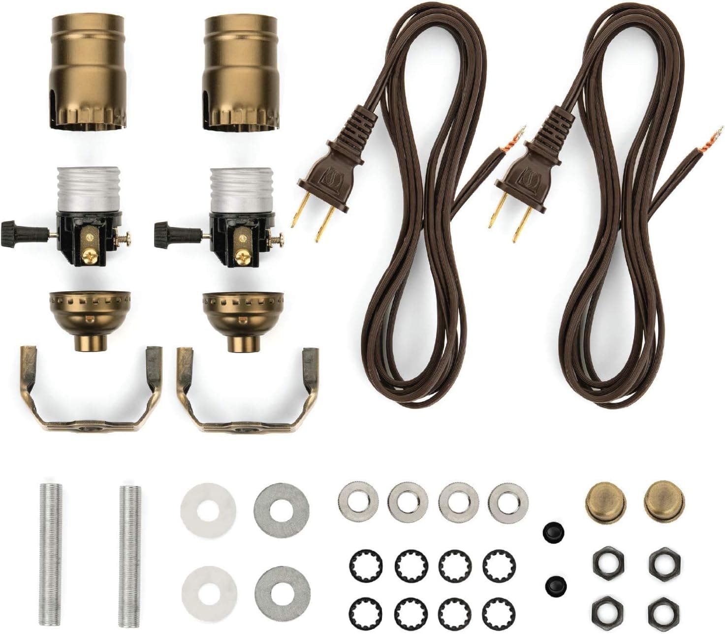 I Like That Lamp DIY Lamp Wiring Kit, Antique Brass Socket & 8FT Brown Cord (2 Pack), For Making & Fixing Table or Floor Lamps, Repair & Rewire Vintage Lighting Fixtures, Complete Hardware Set