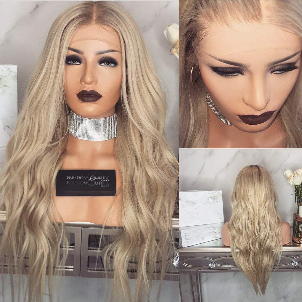 Remy Human Hair Ombre Gold Lace Front And Full Lace Wigs Glueless Hair Natural Wave Style with Baby Hair 150% density by KRN Carina Hair (16inch, lace front wig)