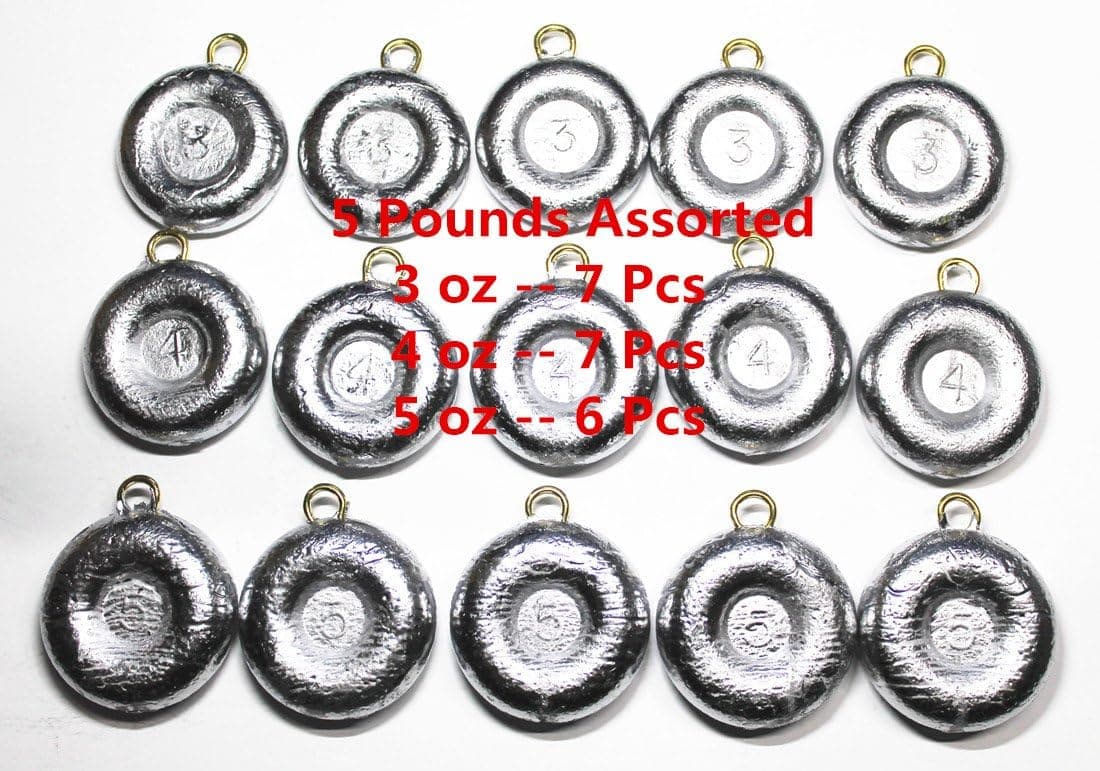 Kathy store INC Disc Fishing Sinkers - Assorted Weights (5 LB) + Free Small Scissors
