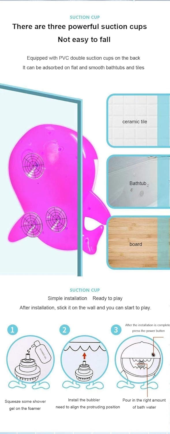 BVLFOOK Shark Bubble Machine Baby Bath Toys Singing Bath Time Bubble Machine (Blue)