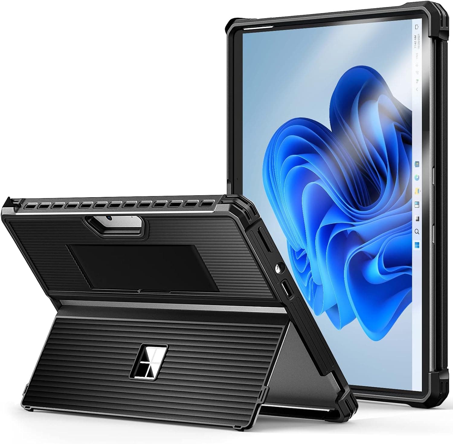 Dadanism Case fit Microsoft Surface Pro 8 Tablet 2021 Release, Kickstand Cover with Hand Strap Hard PC Back Shell Ultra Slim Lightweight Tablet Cover for Surface Pro 8 Tablet 13 Inch 2021, Black