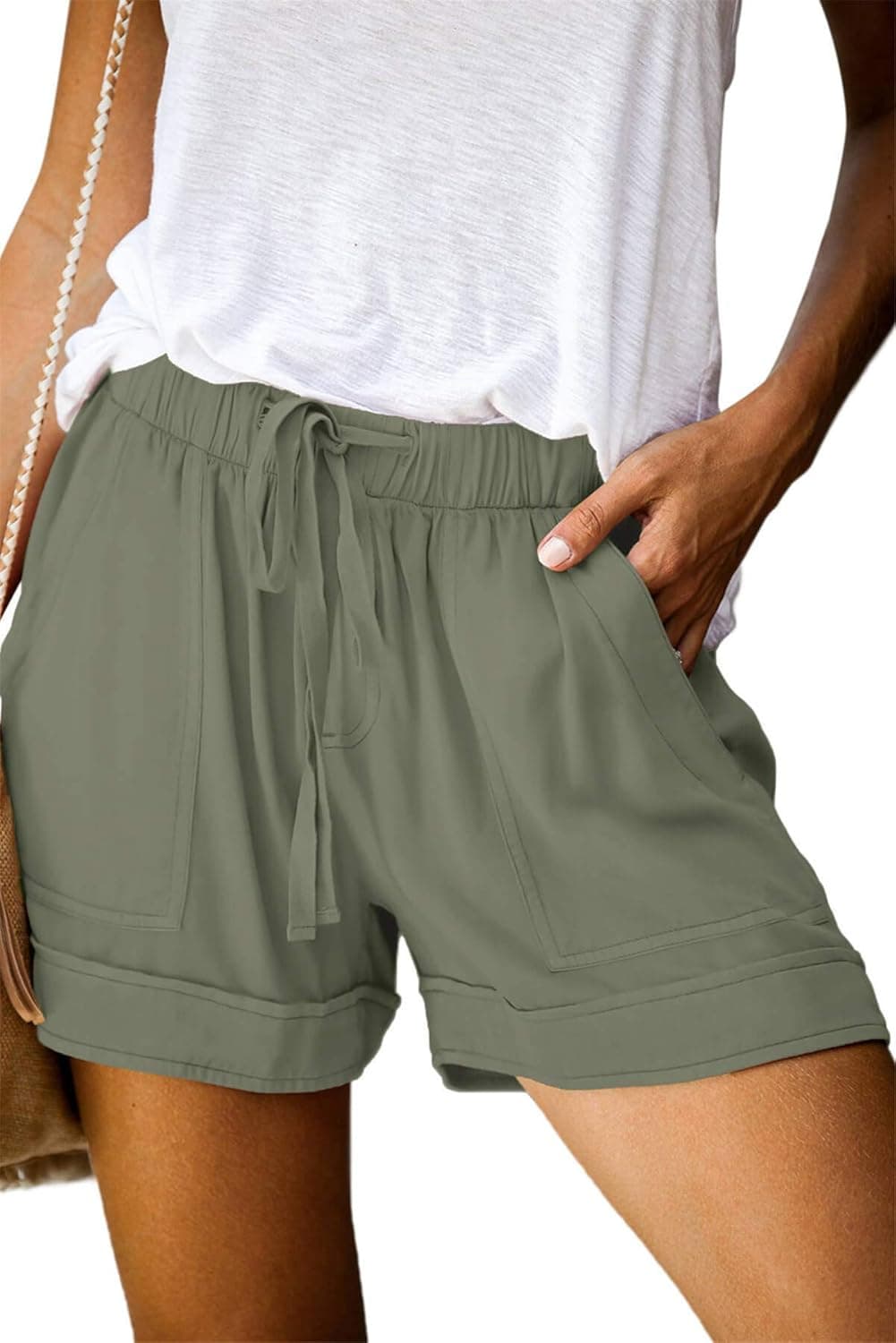 ONLYSHE Womens Casual Drawstring Shorts Summer Elastic Waist Shorts Pocketed Pants