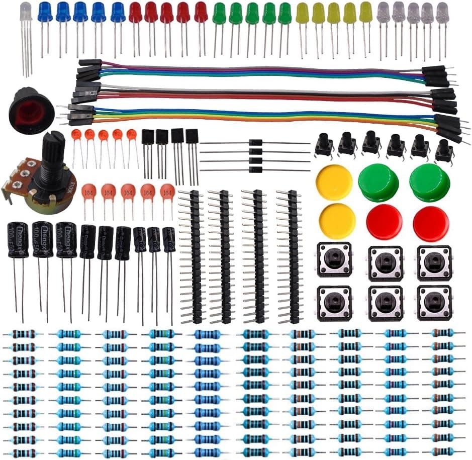 DSD TECH Electronics Component Basic Starter Kit with Resistor Capacitor LED Diode Transistor and Dupont Cable for Arduino UNO R3 Mega 2560 Nano Raspberry Pi