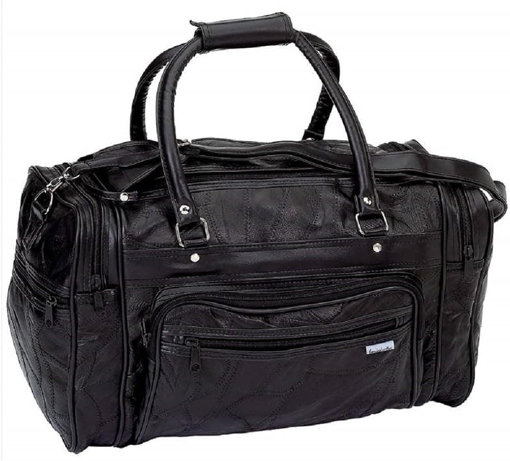 Black Leather 17" Duffle Gym Bag Travel Carry On Tote Bag Satchel Mens Womens