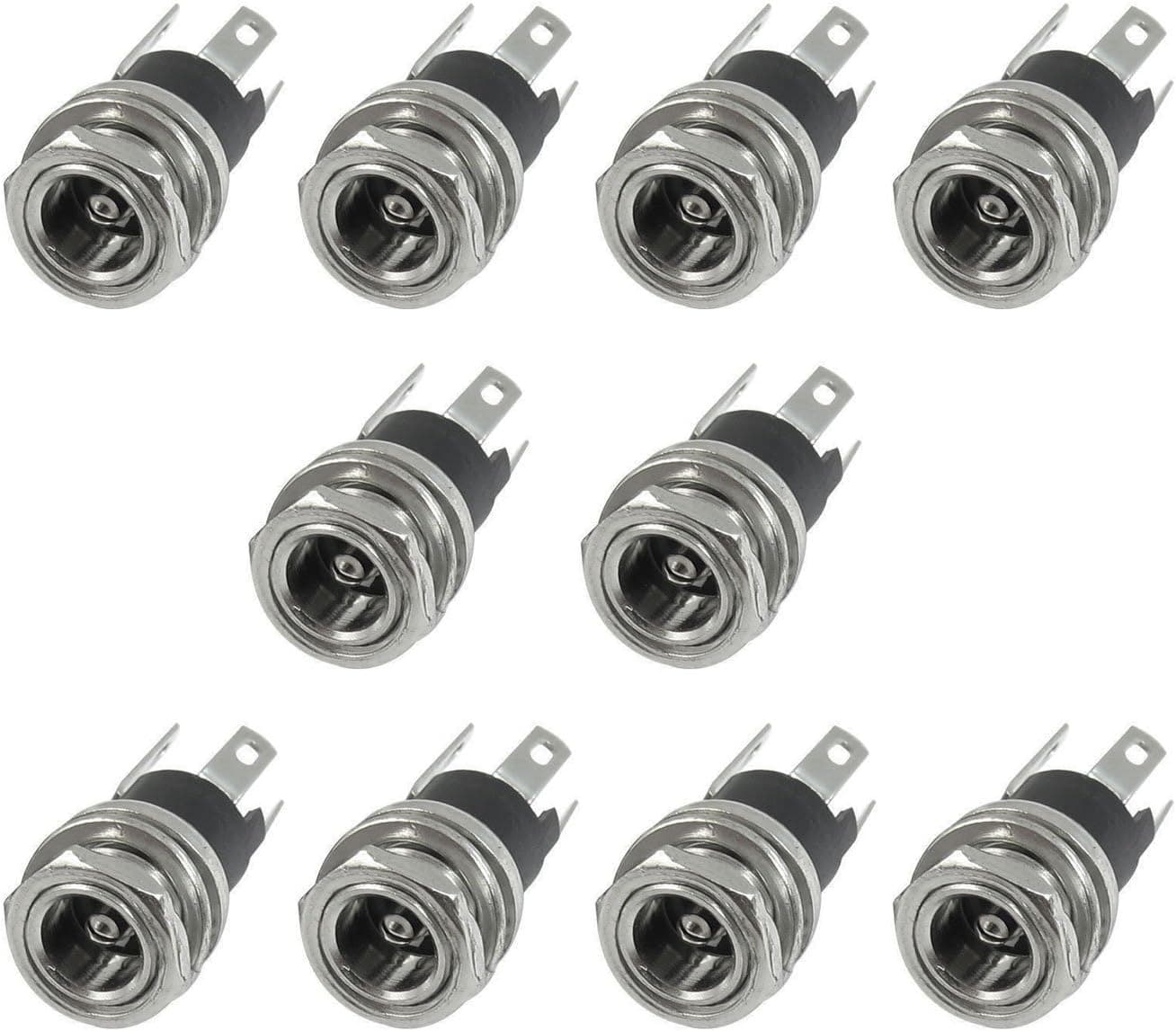 SINNRY 10 Pcs 3 Terminals DC Power Jack Socket Female Panel Mount Connector (5.5mmx2.1mm)