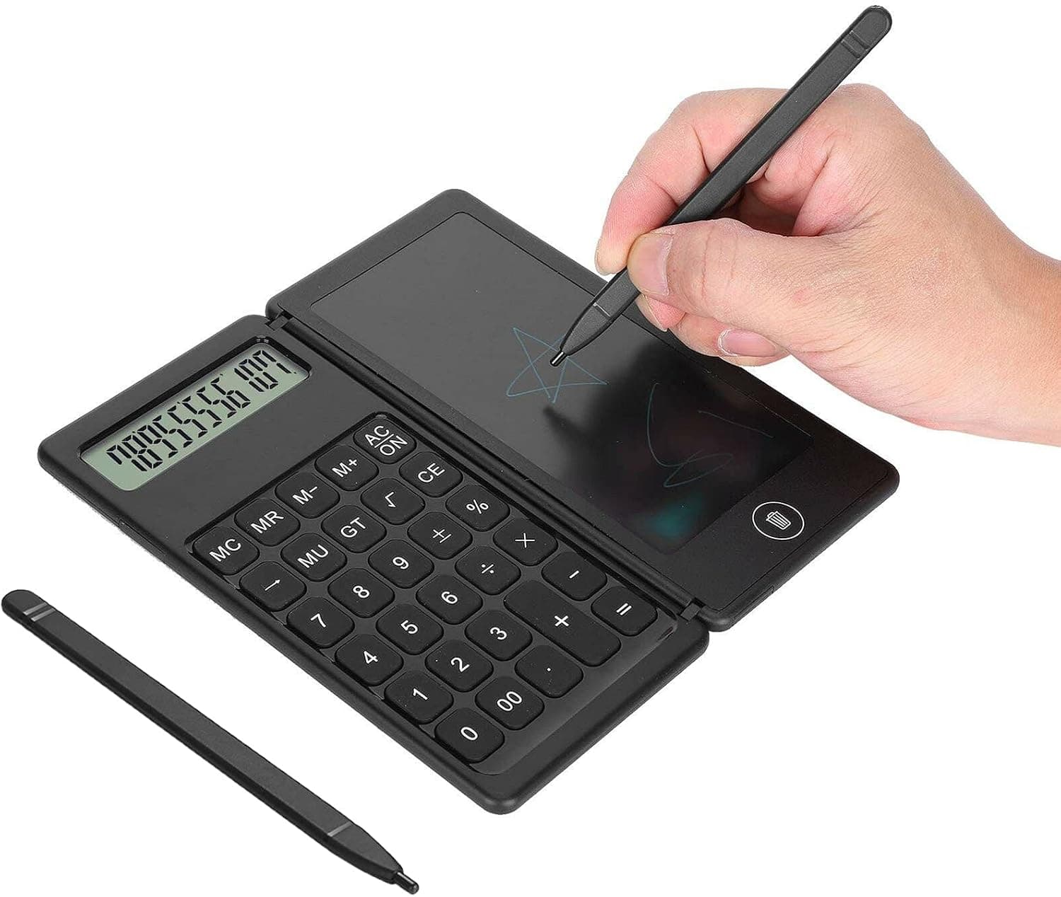 JIAXI Calculators,Basic Calculator Notepad with 6.0 Inch LCD Writing Tablet,12 Digit Display，Doodle Pad Drawing Board，Thin and Foldable Design with Stylus for Office Supplies Daily and Basic Office