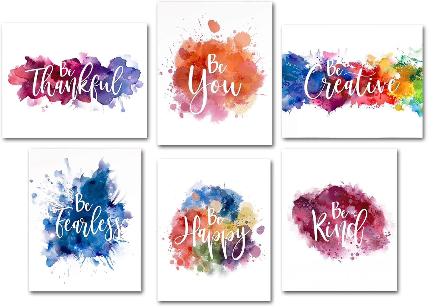 Cedilis 6 Pack Inspirational Abstract Paint Watercolor Wall Art Prints Motivational Wall Art Poster for Office Classroom, Bedrooms, No Frame, 8x10inch
