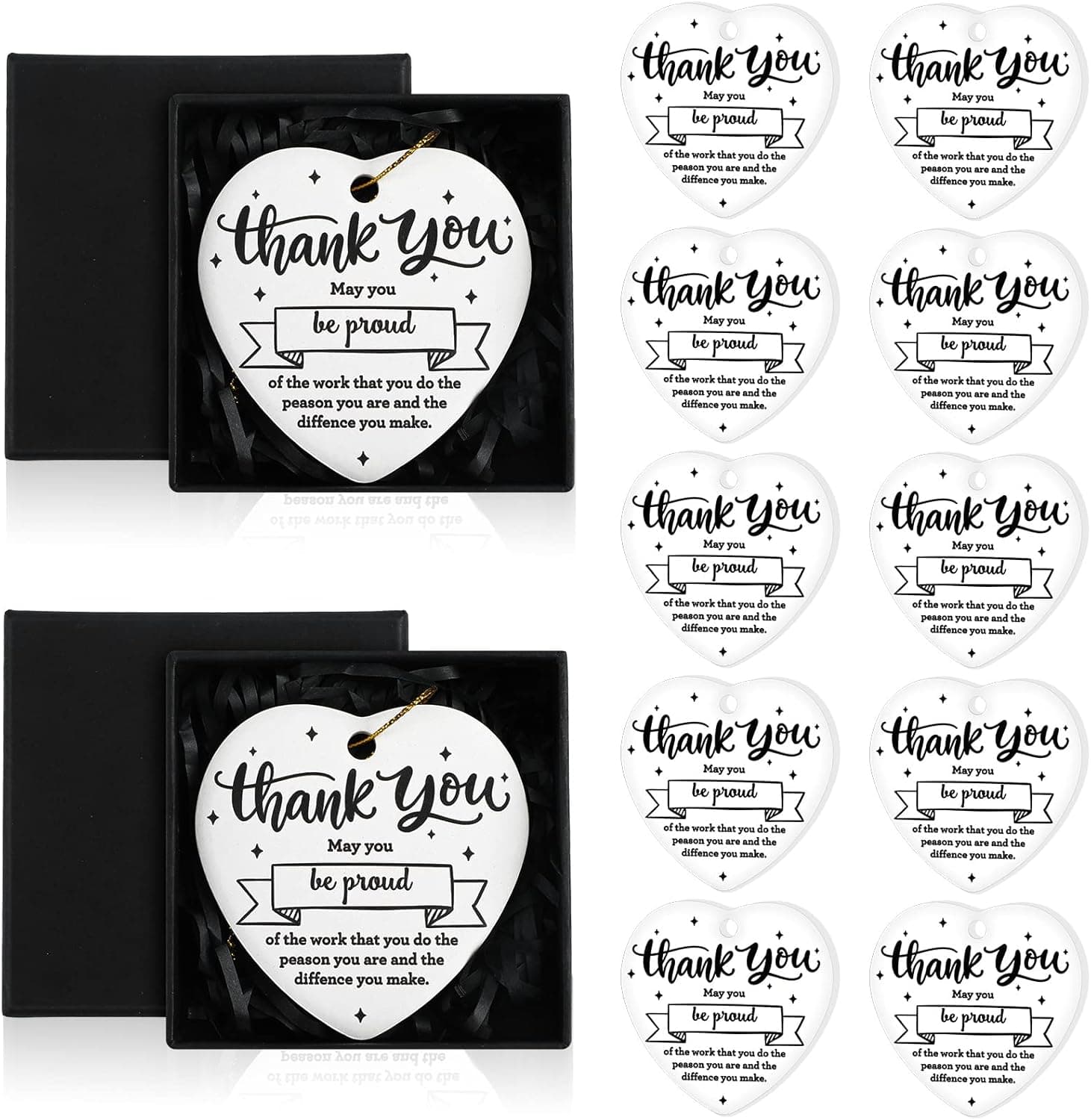 12 Pcs Thank You Gifts Coworker Leaving Gifts for Colleague Heart Shaped Ceramics Hanging Plaque Farewell Ornaments Double Sided Keepsake Appreciation Gifts for Christmas New Year Gifts