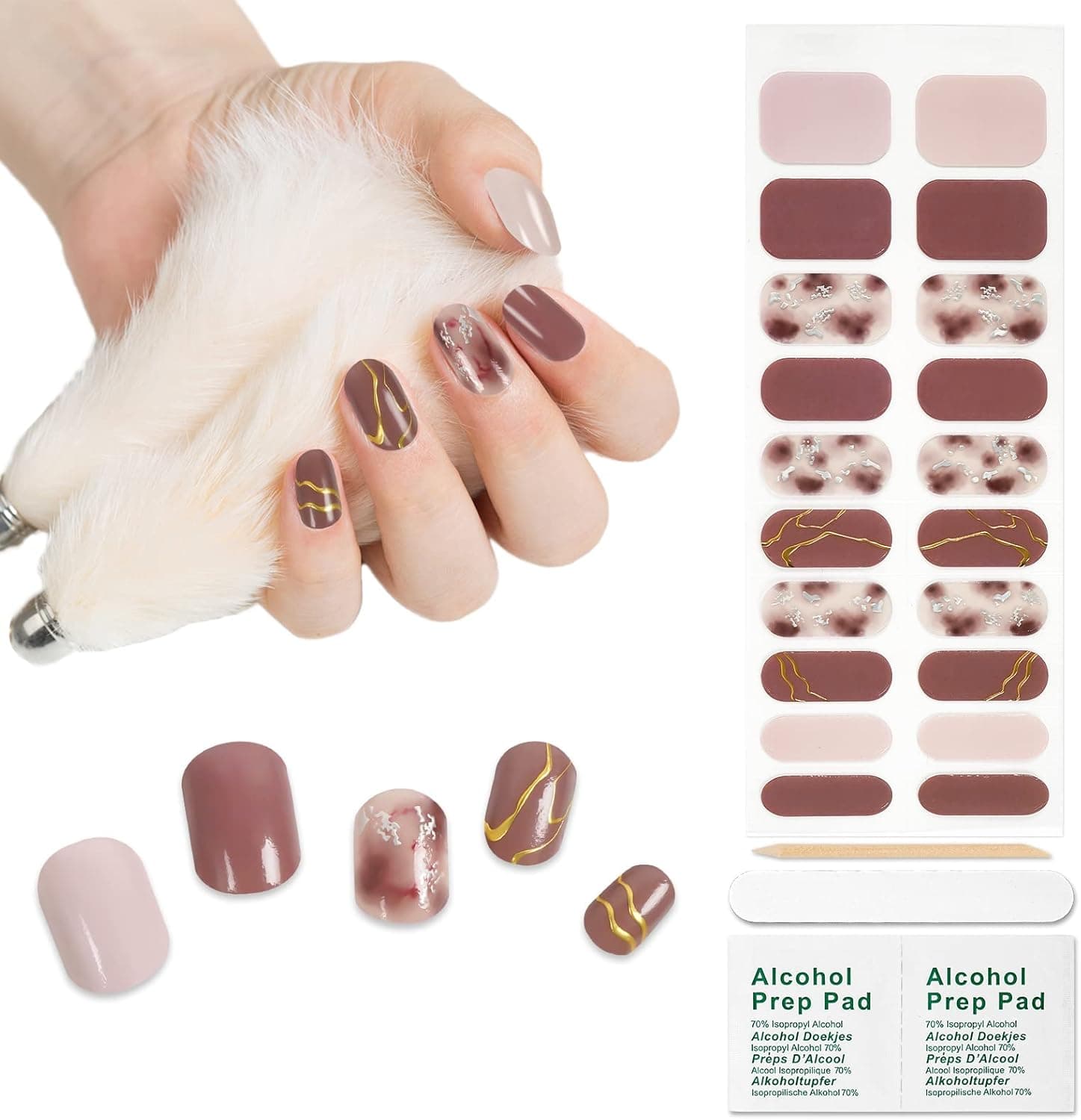 20 PCS Semi Cured Gel Nail Strips Nail Polish Strip Wraps Stickers with Cuticle Stick, Nail File & Nail Wipes for Women Girls Nail Decoration Marble Stocking Stuffers