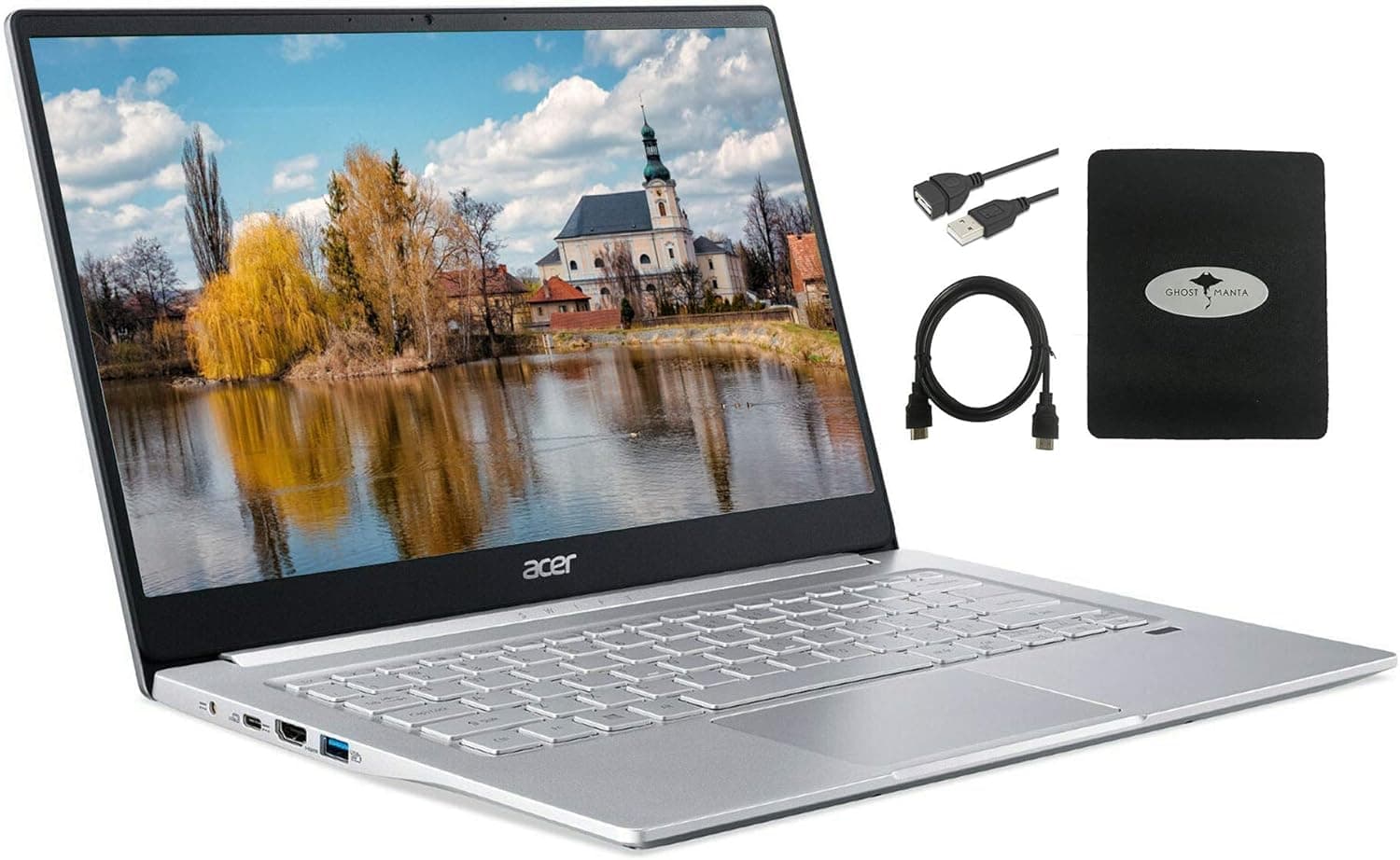 Acer 2021 Swift 3 Laptop 14" FHD Ultra-Thin, 6-Core AMD Ryzen 5 4500U (Up to 4.0GHz), 8GB RAM, 512GB SSD, Fingerprint Reader, Back-lit KB, WiFi 6 802.11ax Win 10 w/Ghost Manta Accessories