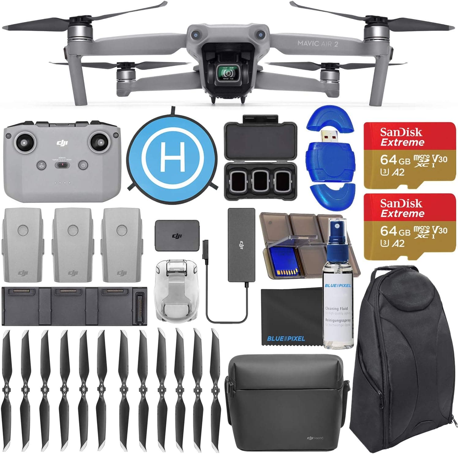 DJI Mavic Air 2 Fly More Combo - Drone Quadcopter UAV with 48MP Camera 4K Video 128GB Pilot Bundle with Backpack + Landing Pad + More (Renewed)