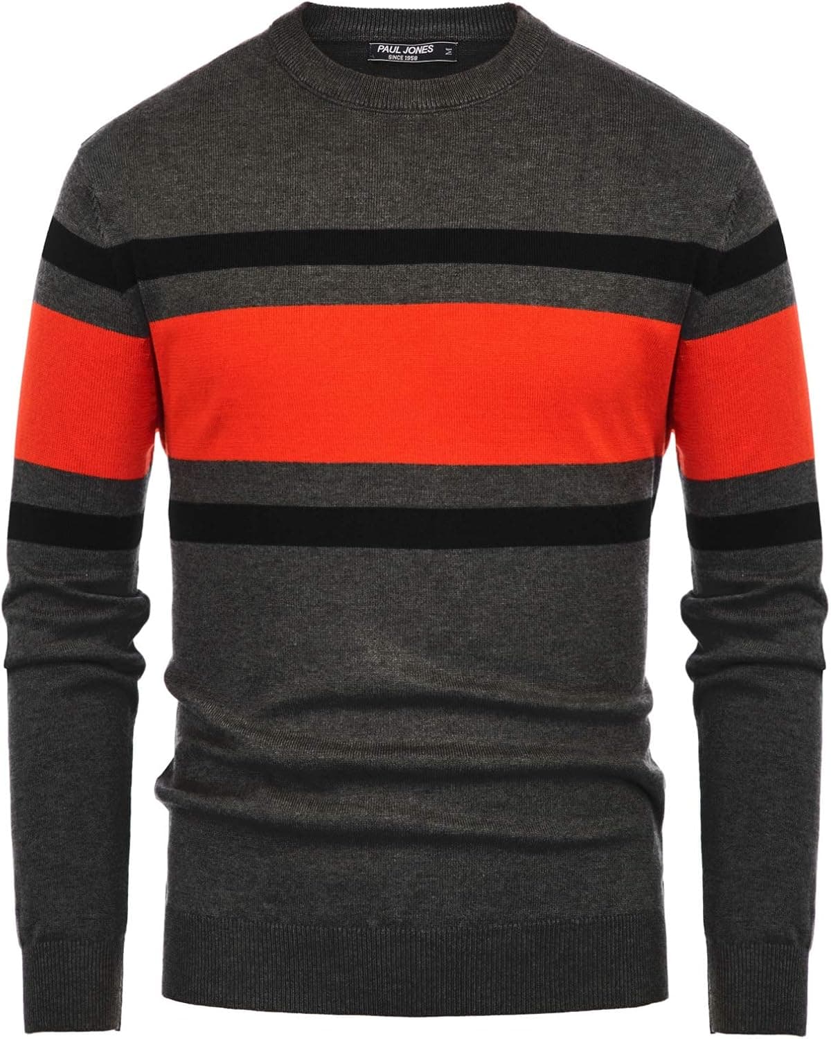 PJ PAUL JONES Mens Striped Pullover Sweater Crewneck Contrast Fine Knitted Sweaters